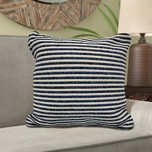 LR Home Ticking Stripe Pillow — Blue / White