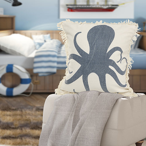 LR Home Seashore Octopus Pillow — Vintage Indigo