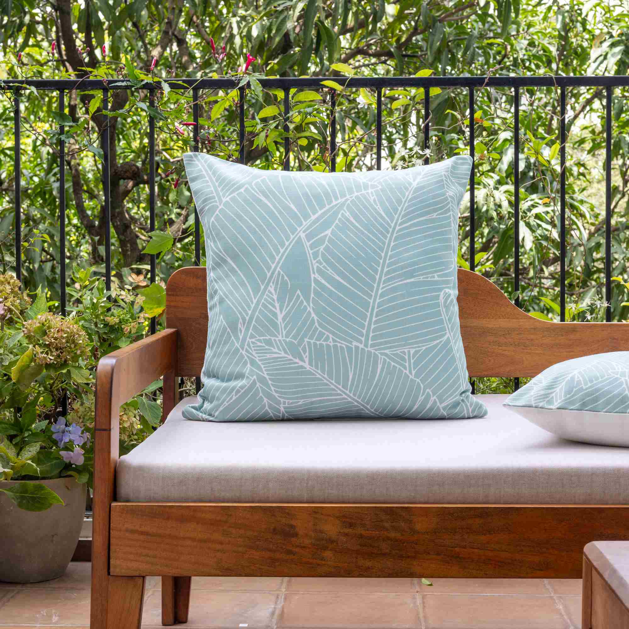 LR Home Coastal Palm Pillow — Surf Spray
