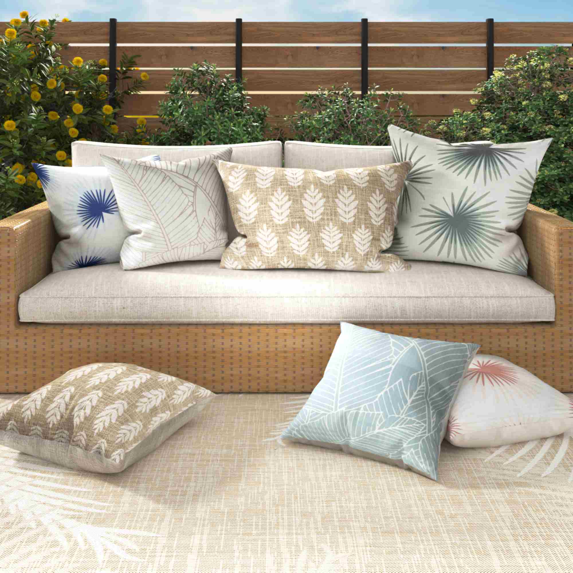LR Home Coastal Palm Pillow — Surf Spray