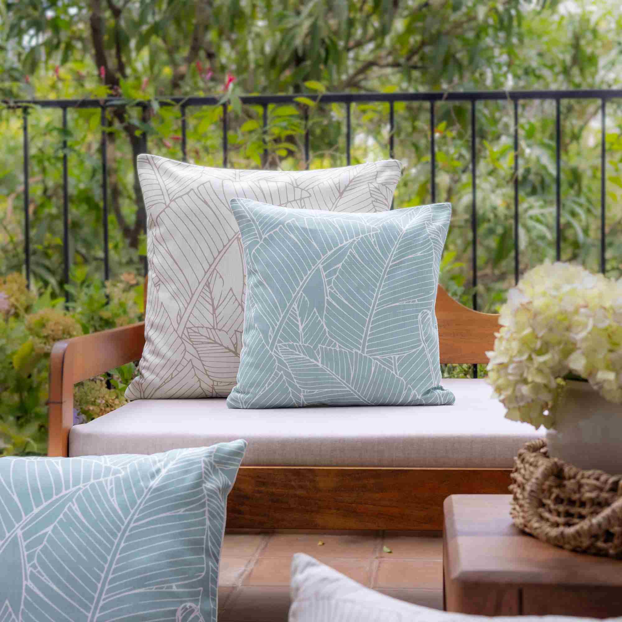 LR Home Coastal Palm Pillow — Surf Spray