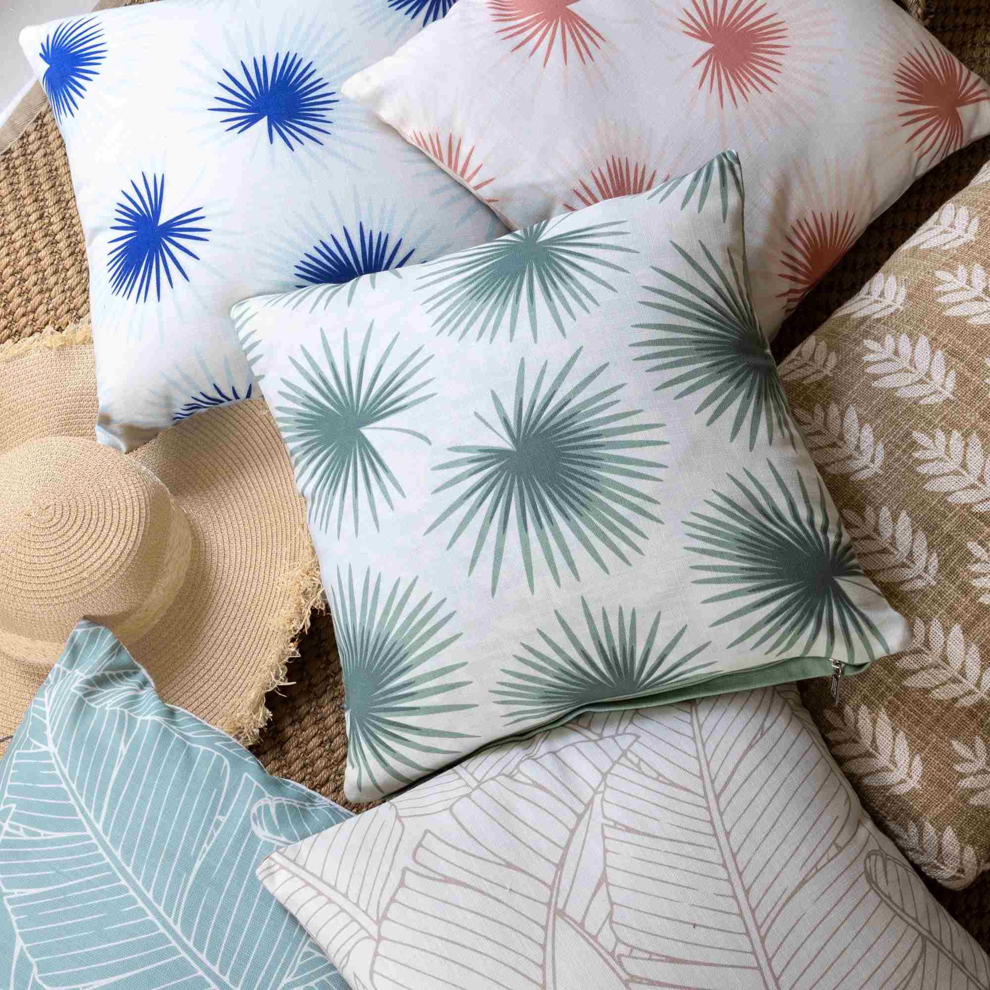 LR Home Coastal Palm Pillow — Surf Spray