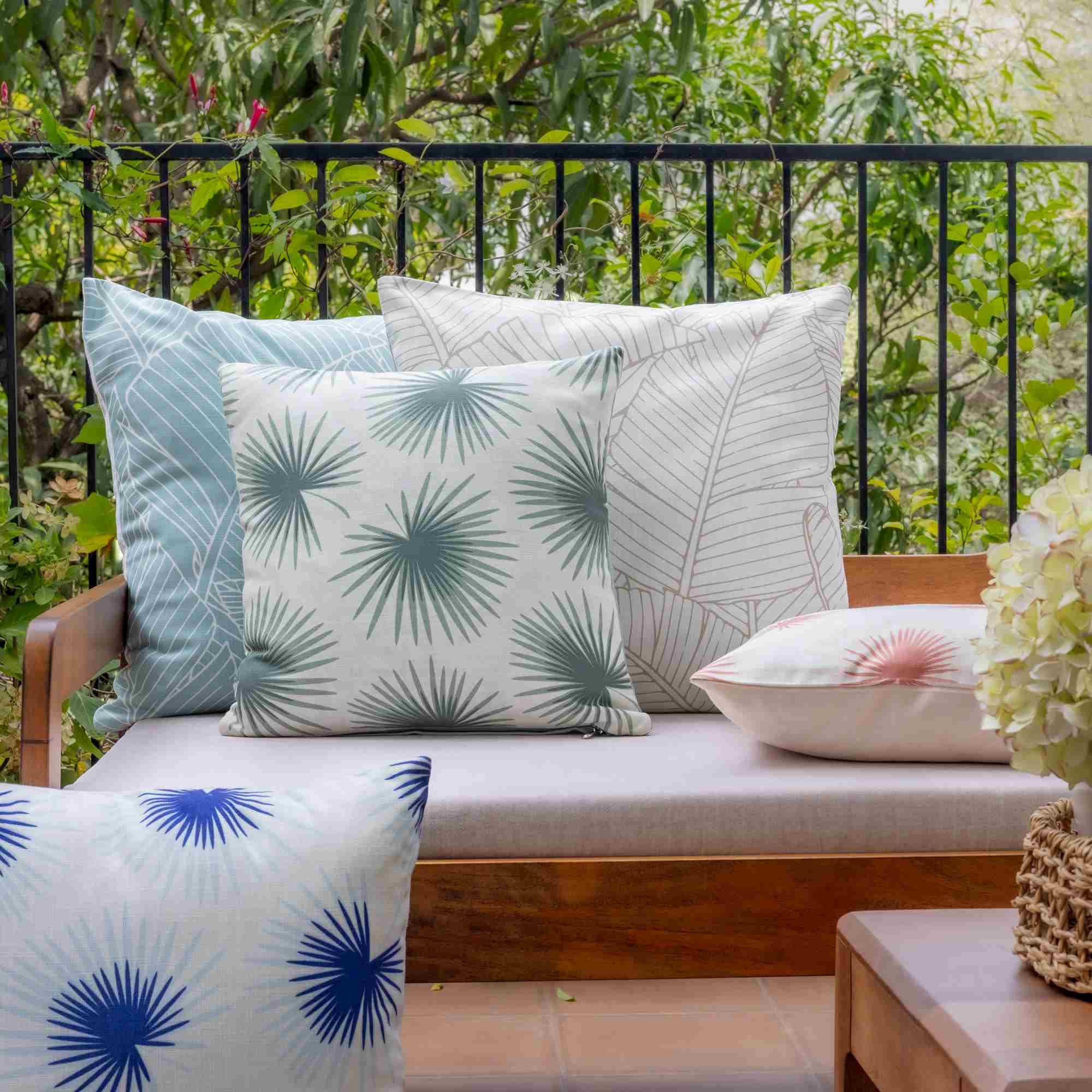LR Home Coastal Palm Pillow — Surf Spray