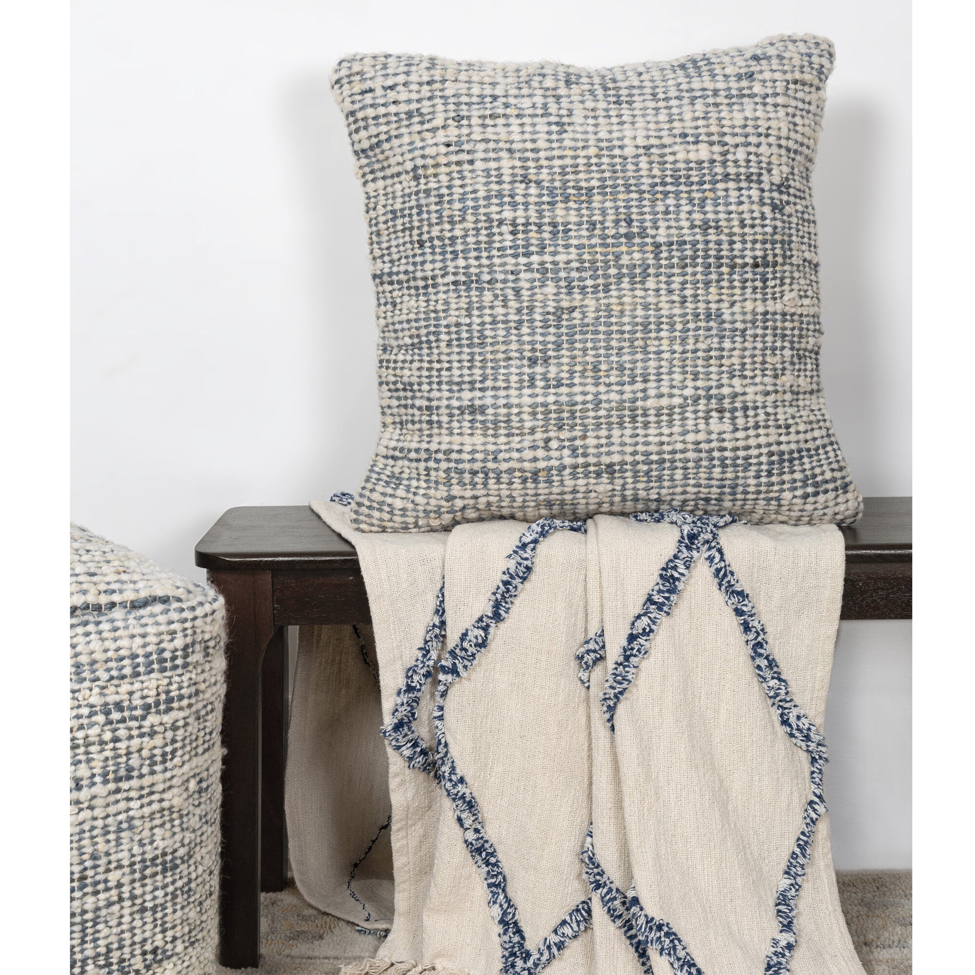 LR Home Savanna Pillow — Ivory Blue