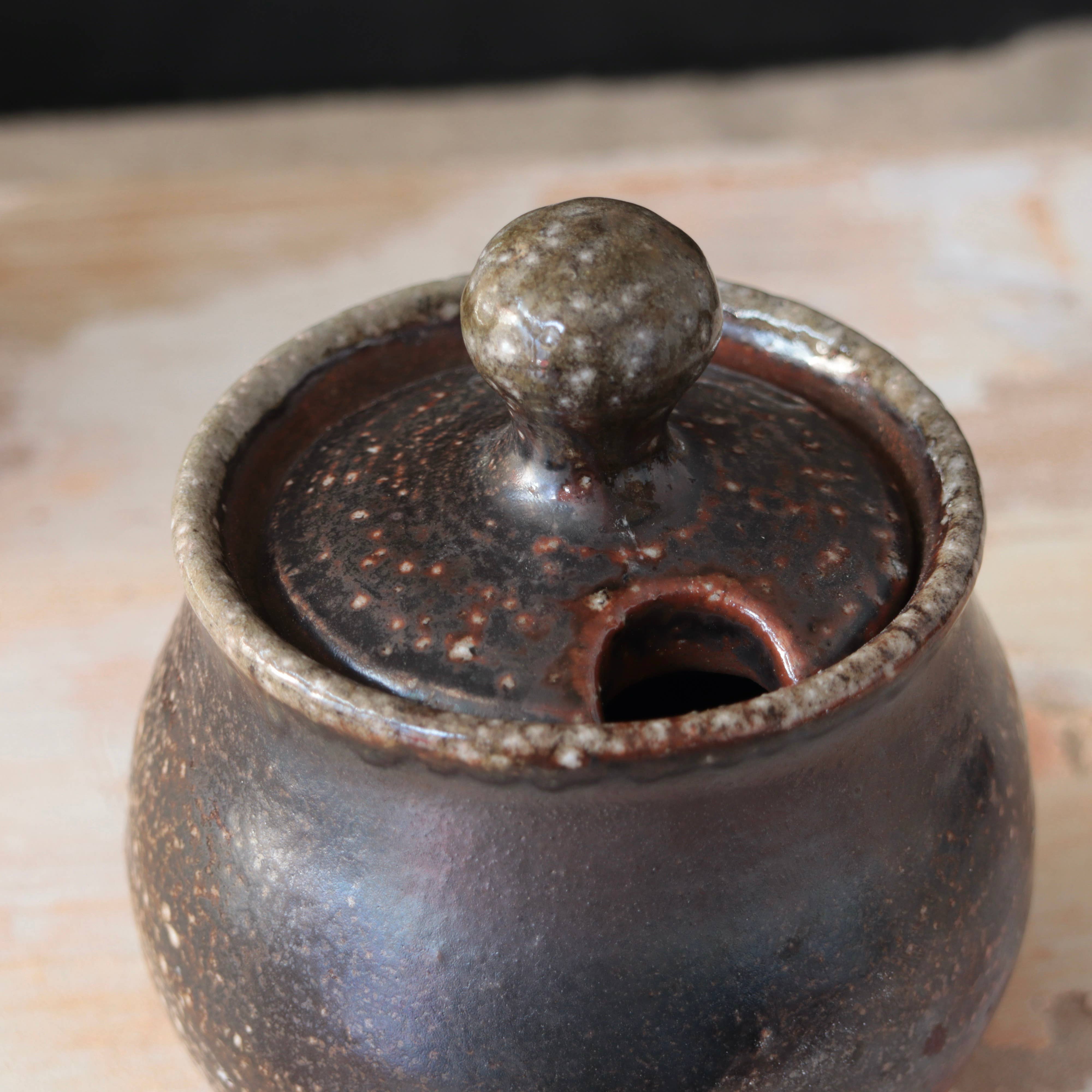 Matt Fishman Pottery Soda-Fired Sugar Jars Dark Surface Round