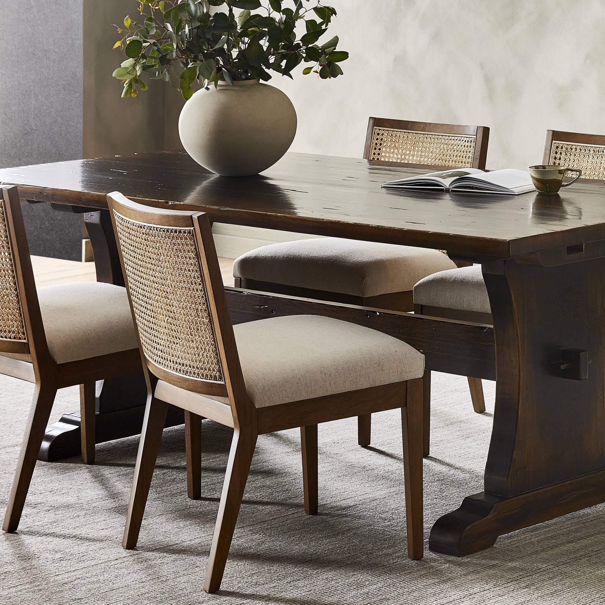 Four Hands Antonia Cane Armless Dining Chair — Toasted Parawood-Savile Flax-Light Natural Cane