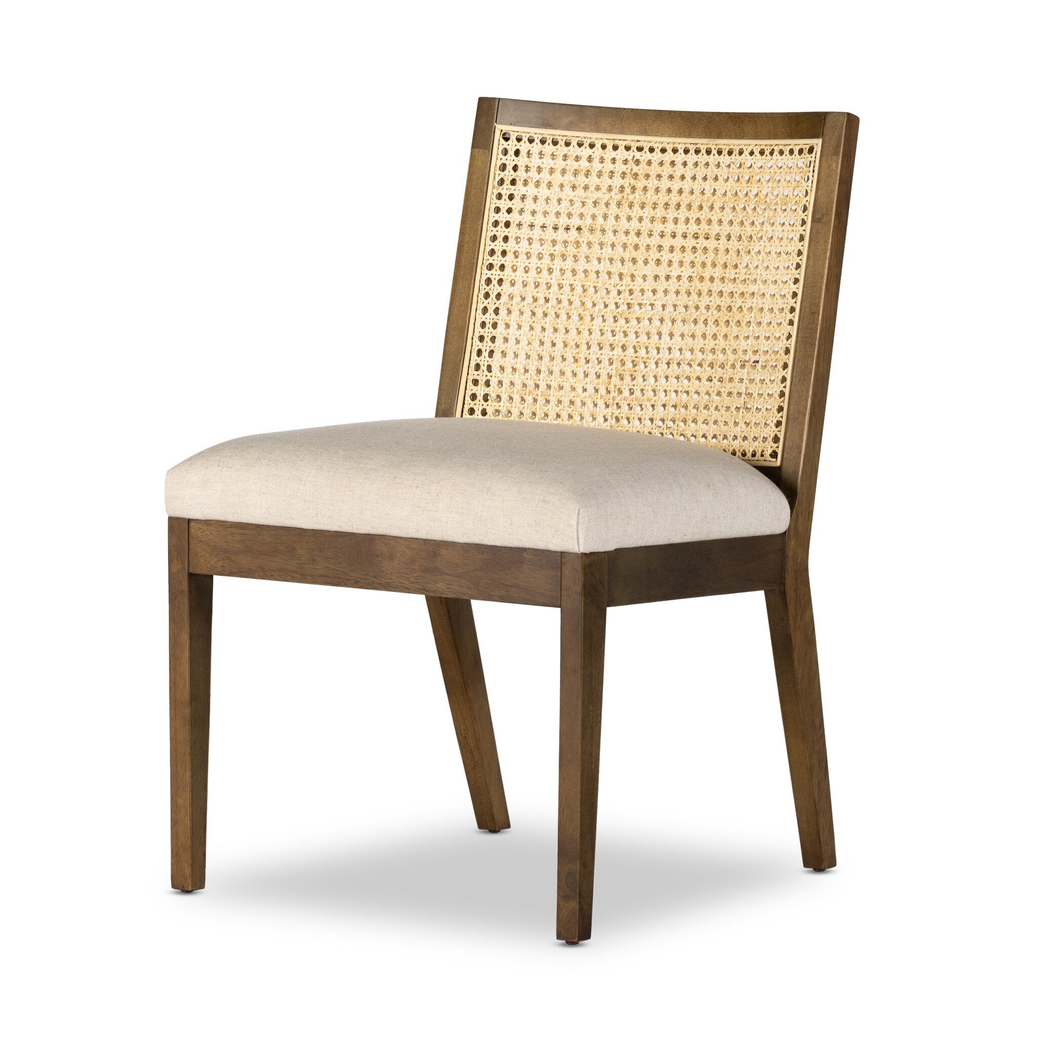 Four Hands Antonia Cane Armless Dining Chair — Toasted Parawood-Savile Flax-Light Natural Cane