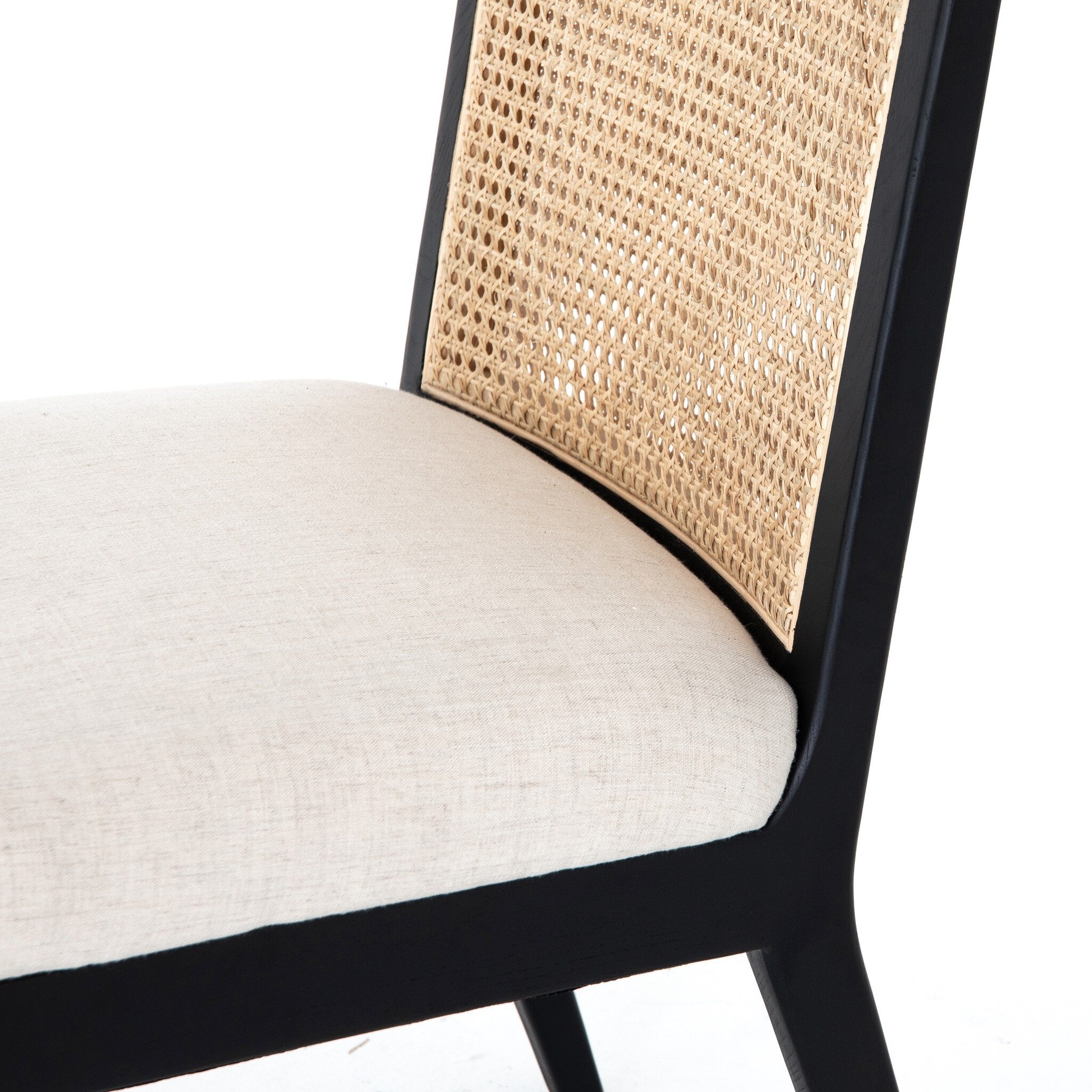 Four Hands Antonia Cane Armless Dining Chair — Savile Flax-Brushed Ebony-Light Natural Cane