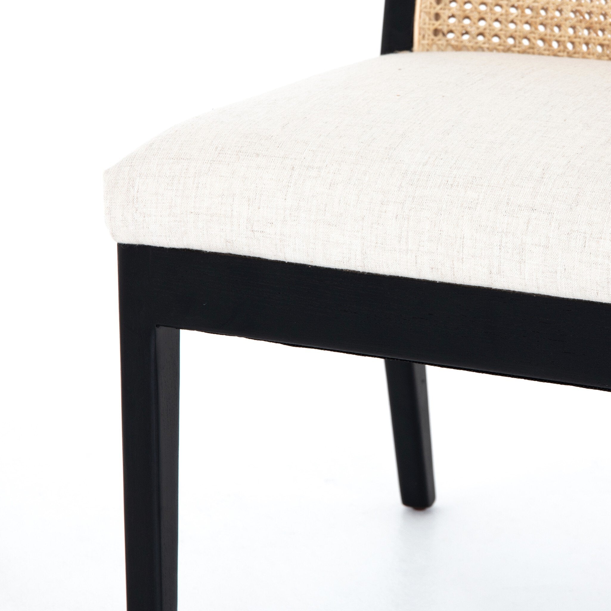 Four Hands Antonia Cane Armless Dining Chair — Savile Flax-Brushed Ebony-Light Natural Cane
