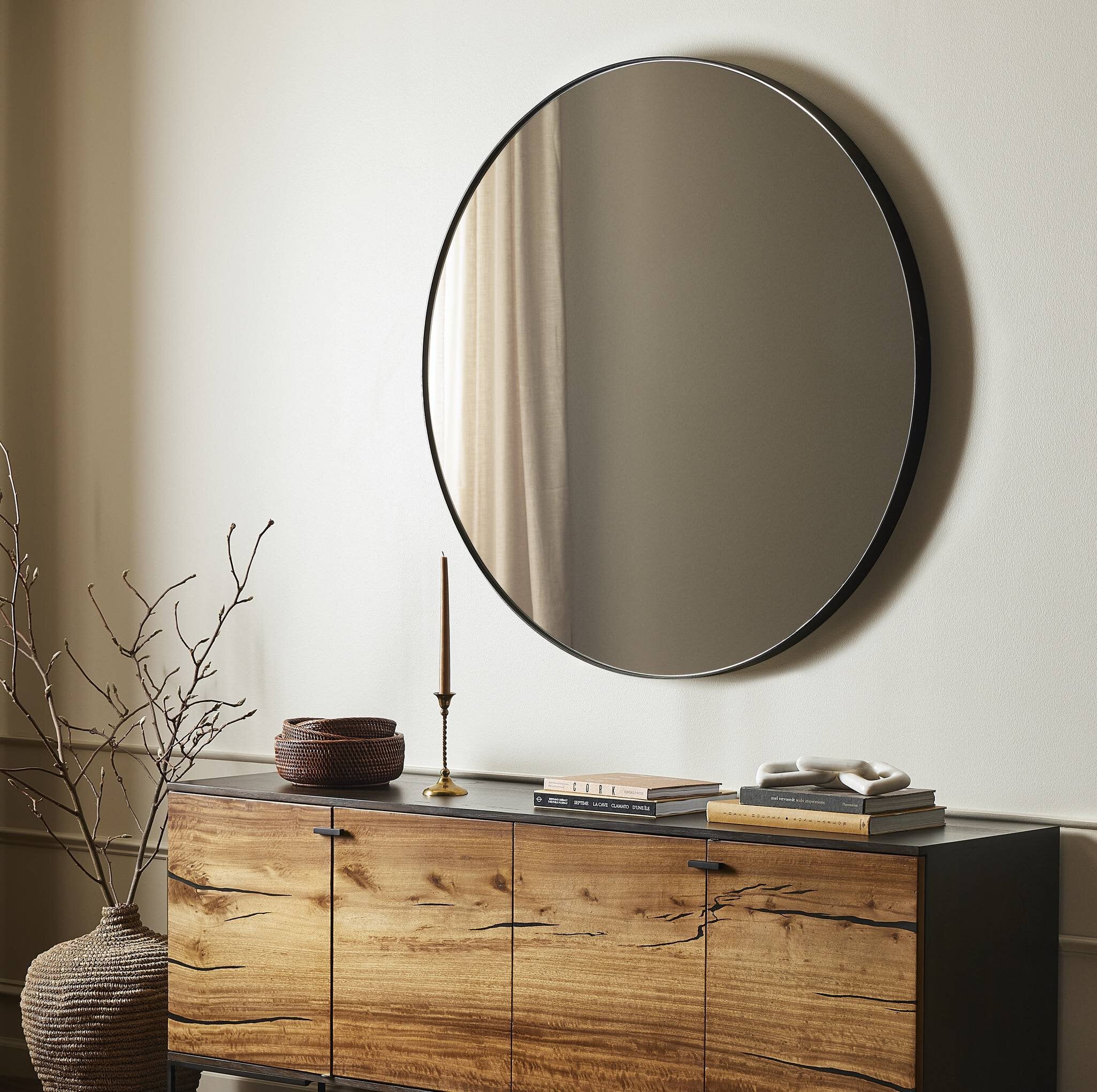Four Hands Bellvue Round Mirror — Rustic Black-Mirror