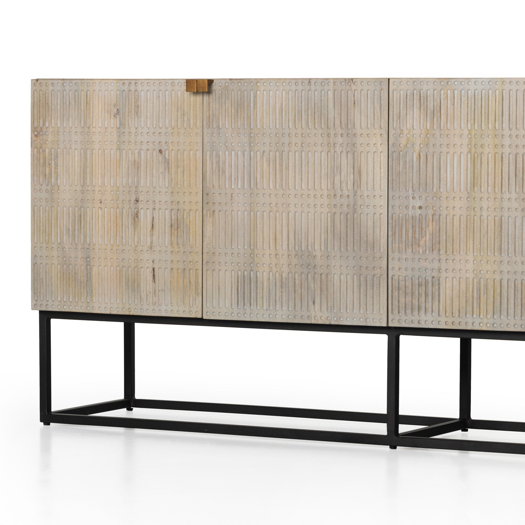 Four Hands Kelby Sideboard — Light Wash Carved Mango-Light Wash Mango-Gunmetal