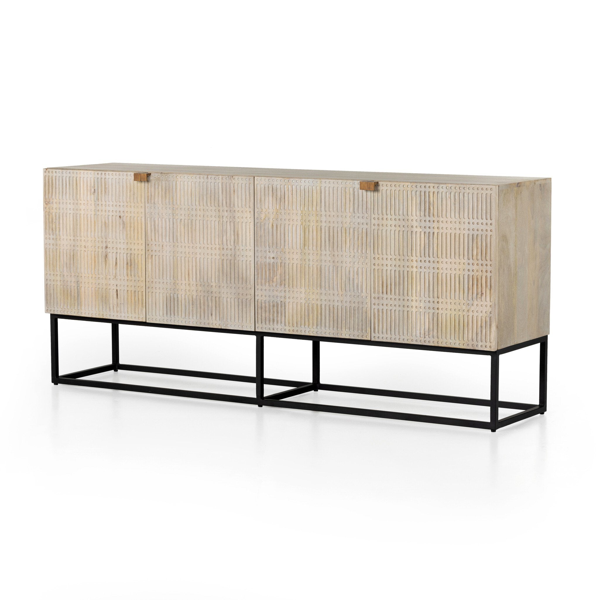 Four Hands Kelby Sideboard — Light Wash Carved Mango-Light Wash Mango-Gunmetal