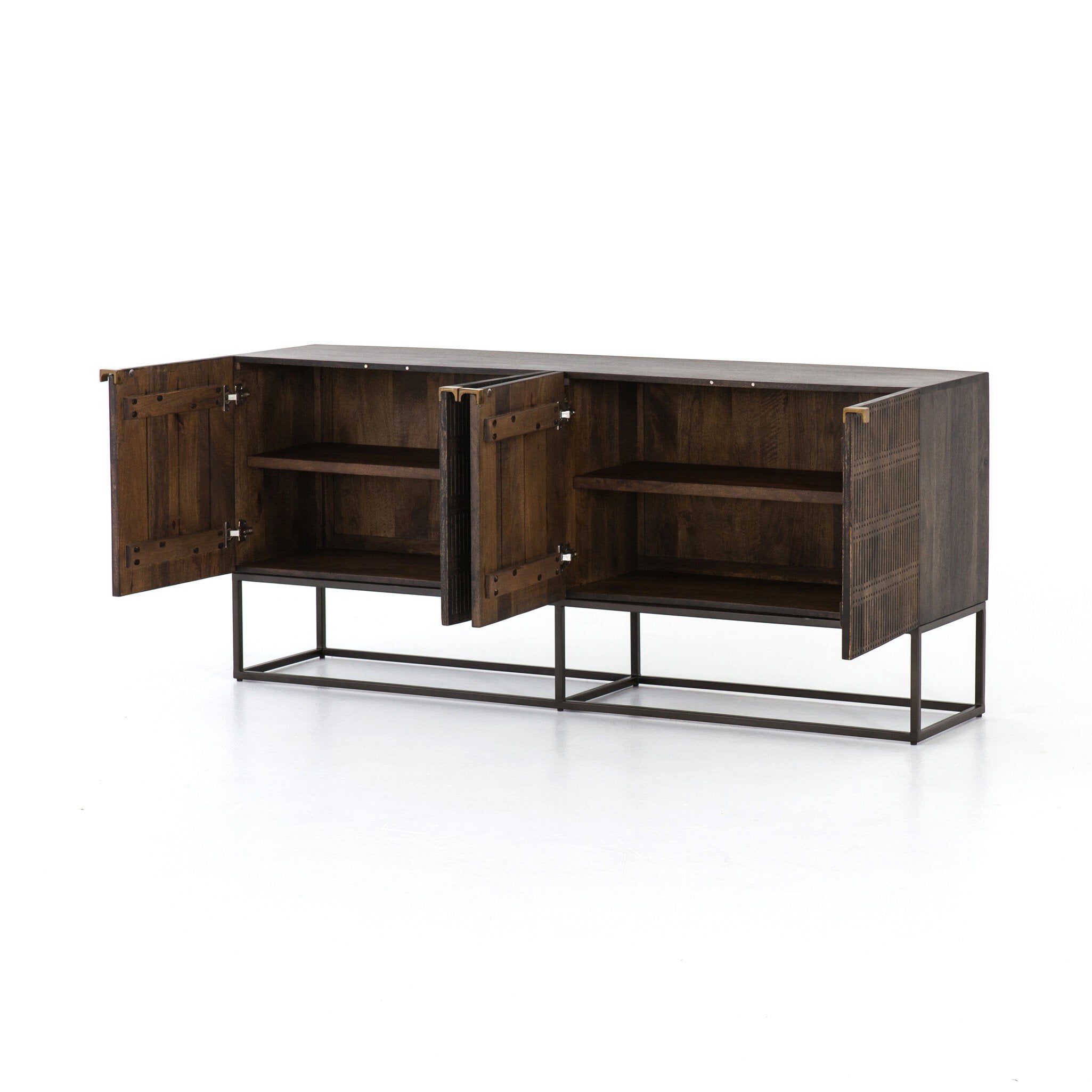 Four Hands Kelby Sideboard — Carved Vintage Brown-Vintage Brown-Gunmetal