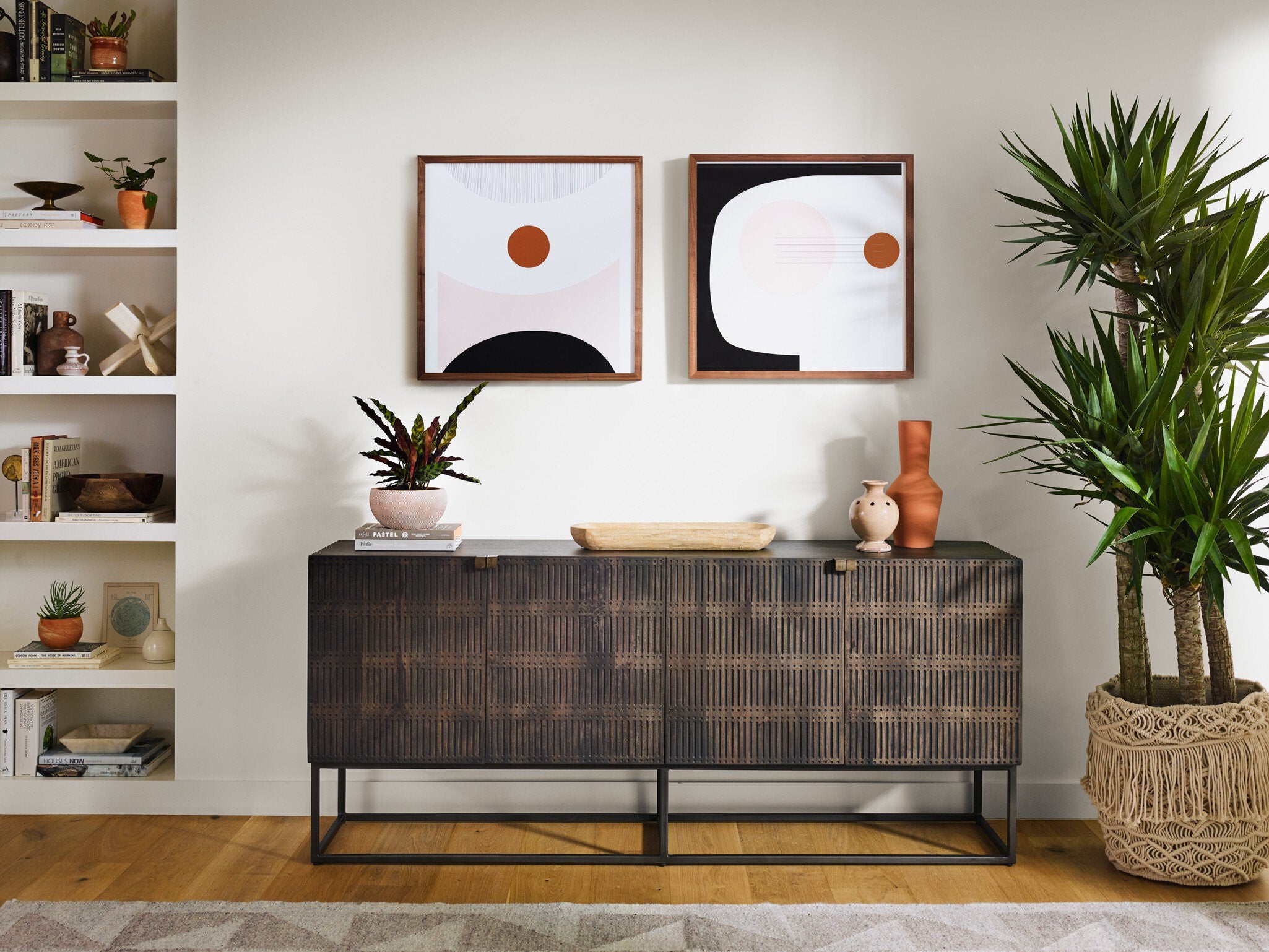 Four Hands Kelby Sideboard — Carved Vintage Brown-Vintage Brown-Gunmetal