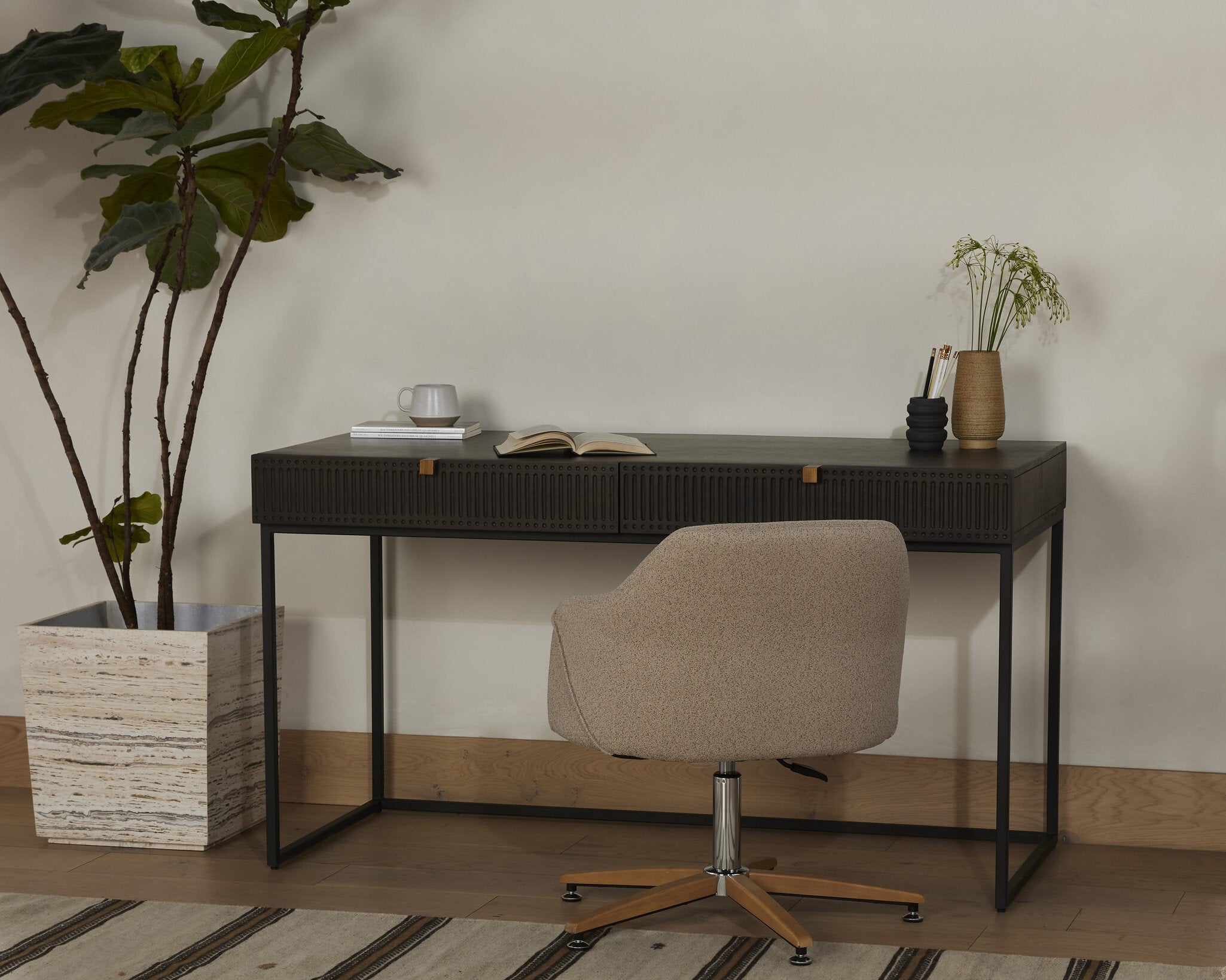 Four Hands Kelby Writing Desk — Carved Vintage Brown-Vintage Brown-Gunmetal
