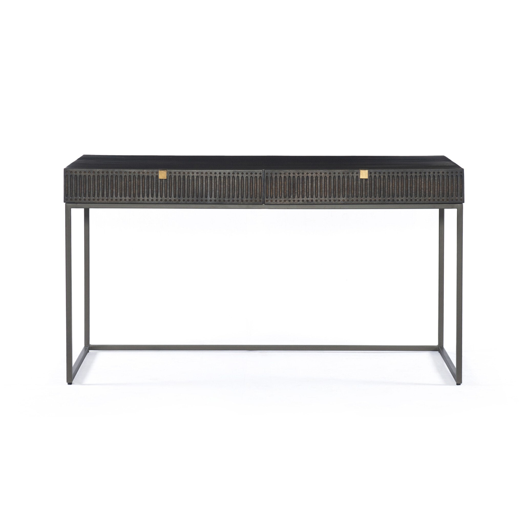 Four Hands Kelby Writing Desk — Carved Vintage Brown-Vintage Brown-Gunmetal