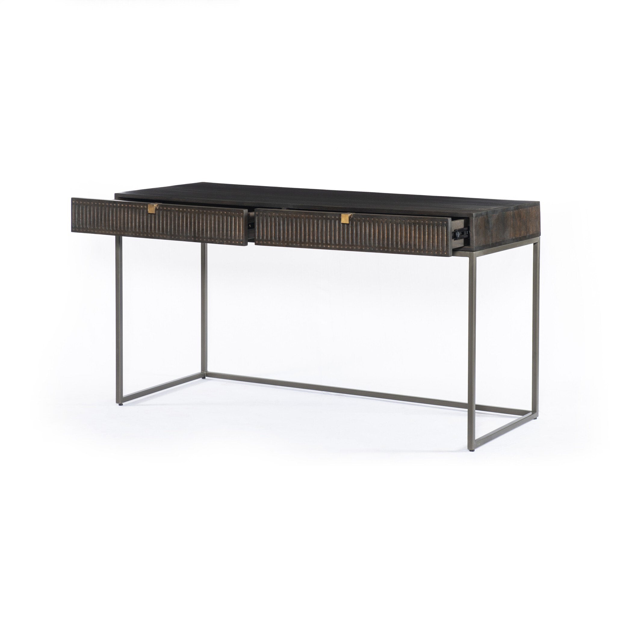 Four Hands Kelby Writing Desk — Carved Vintage Brown-Vintage Brown-Gunmetal