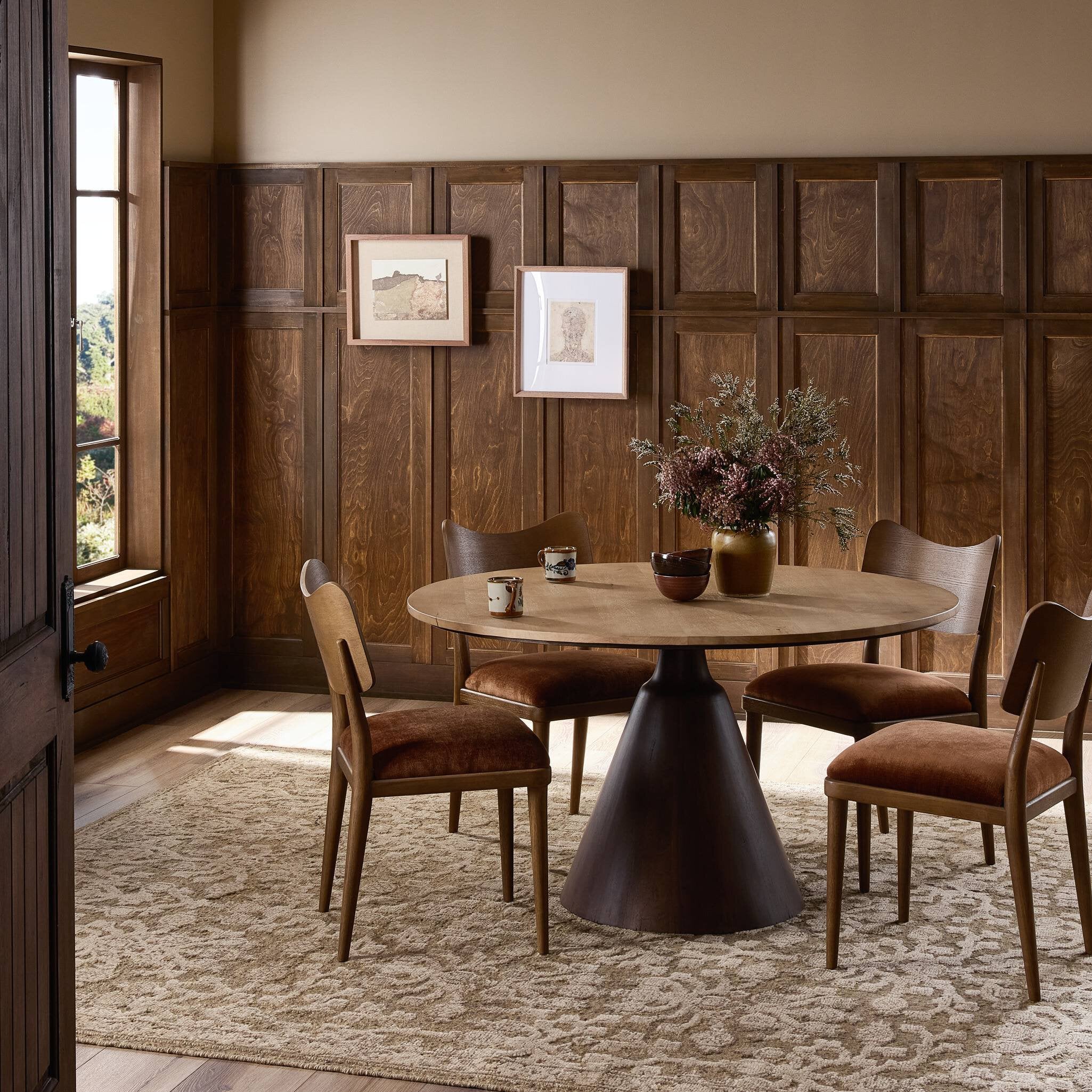 Four Hands Bronx Dining Table — Light Brushed Parawood-Dark Brown
