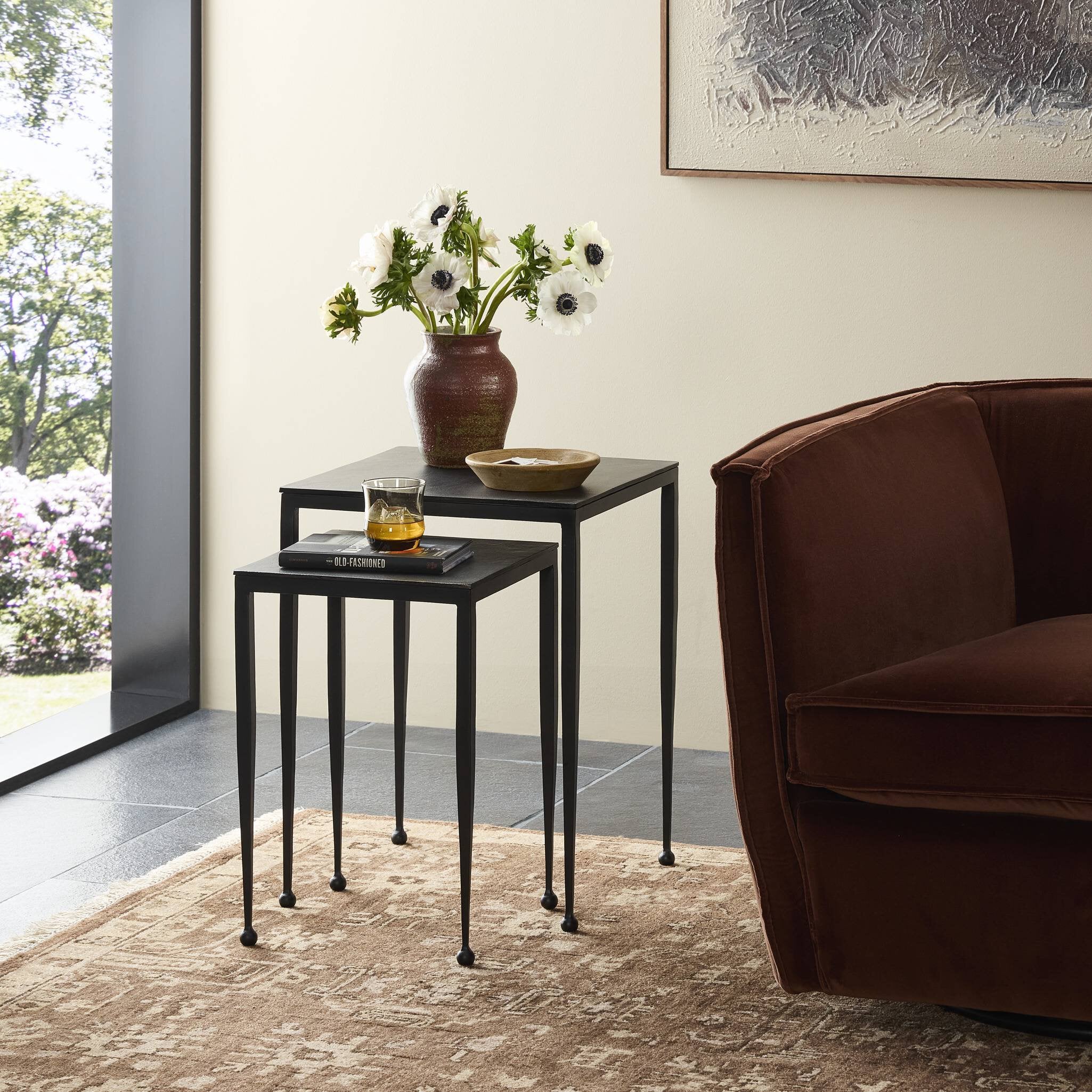 Four Hands Dalston Nesting End Table Set — Raw Black-Iron Matte Black