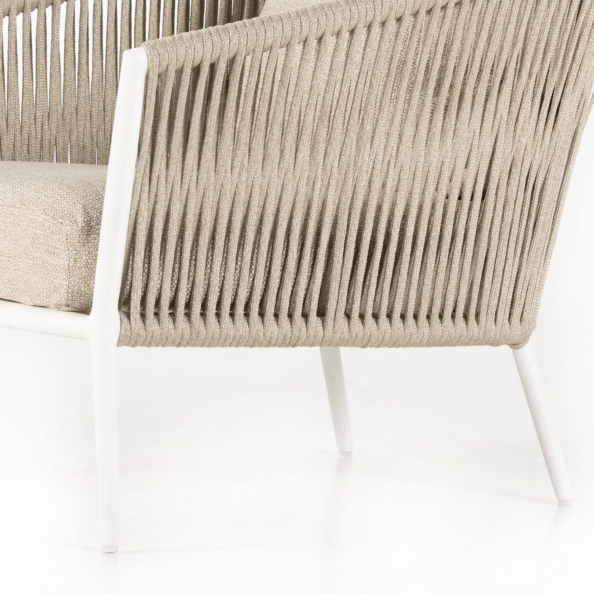 Four Hands Porto Outdoor Chair — Faye Sand-White Aluminum-Ivory Rope
