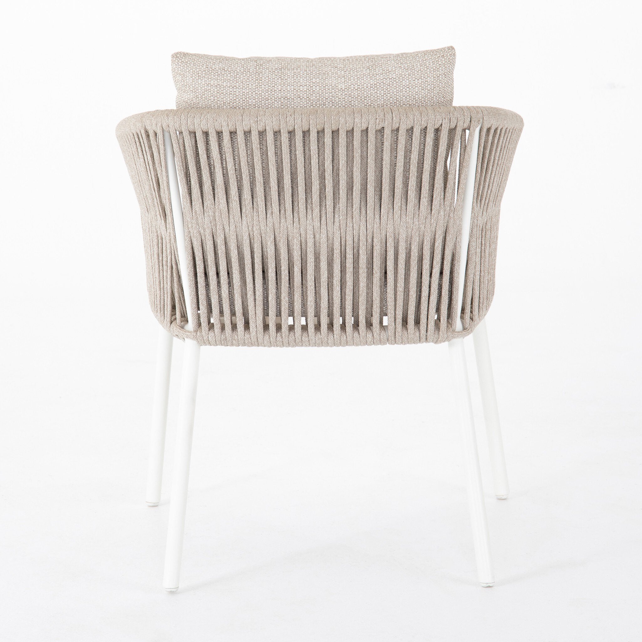 Four Hands Porto Outdoor Dining Chair — White Aluminum-Faye Sand-Ivory Rope