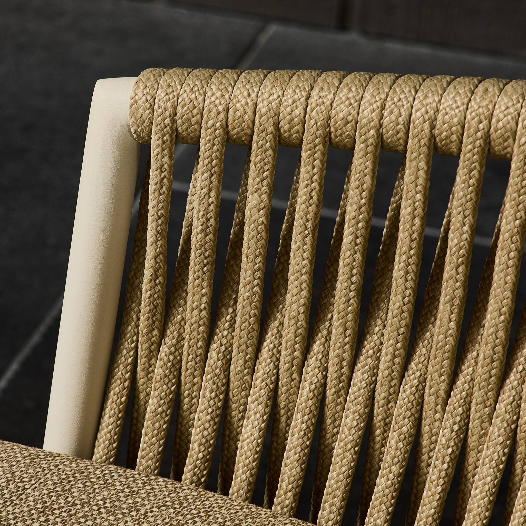 Four Hands Porto Outdoor Dining Chair — White Aluminum-Faye Sand-Ivory Rope