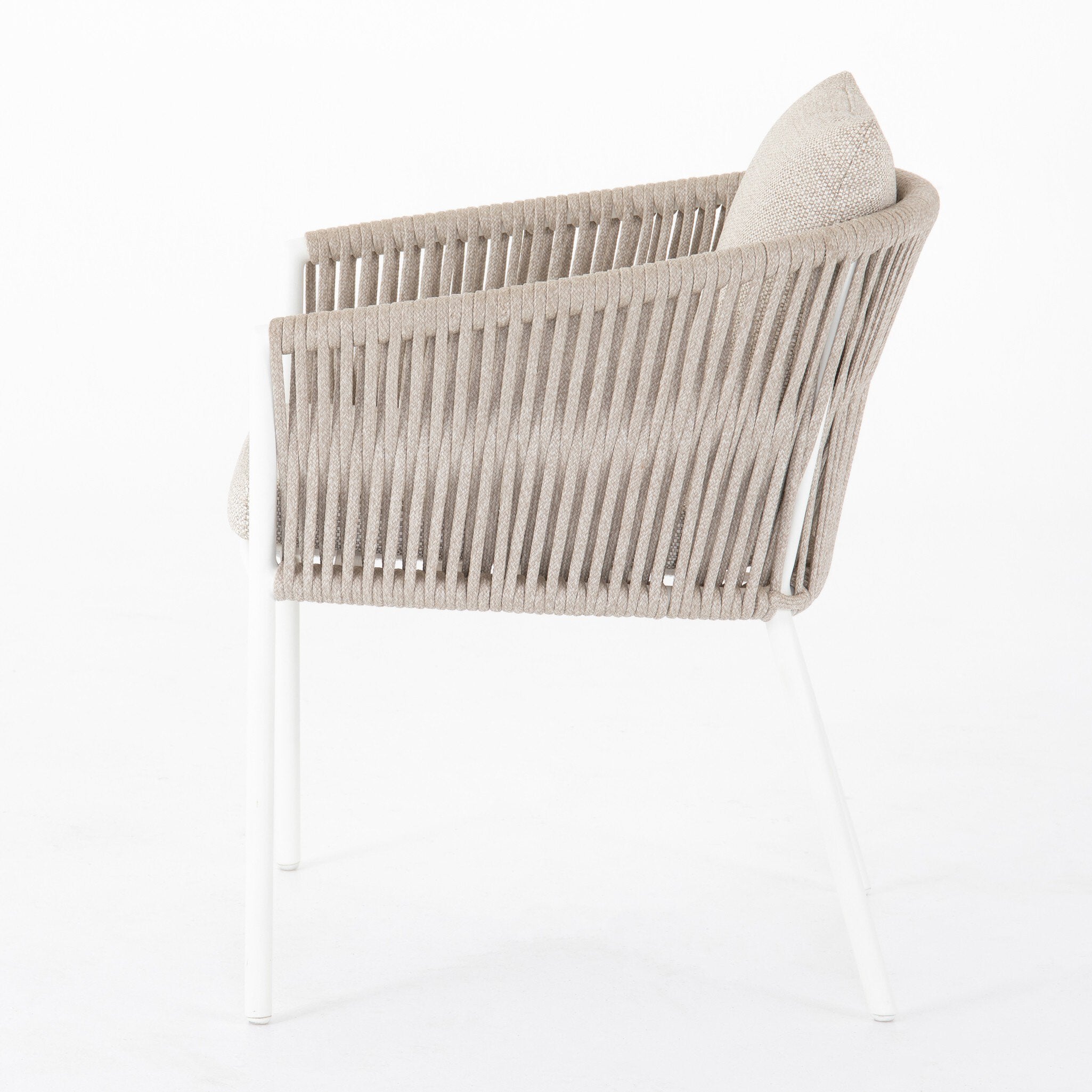 Four Hands Porto Outdoor Dining Chair — White Aluminum-Faye Sand-Ivory Rope