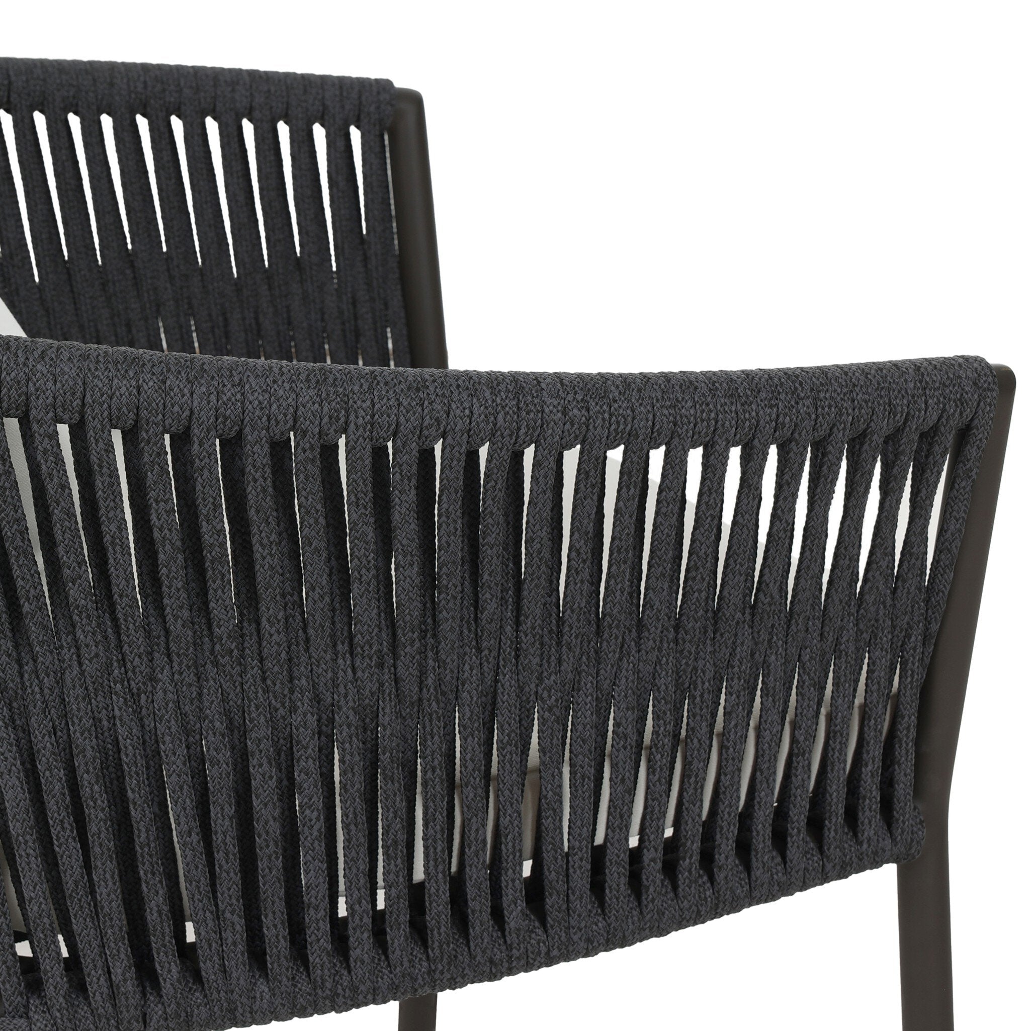 Four Hands Porto Outdoor Dining Chair — Bronze-Arashi Salt-Thick Dark Grey Rope