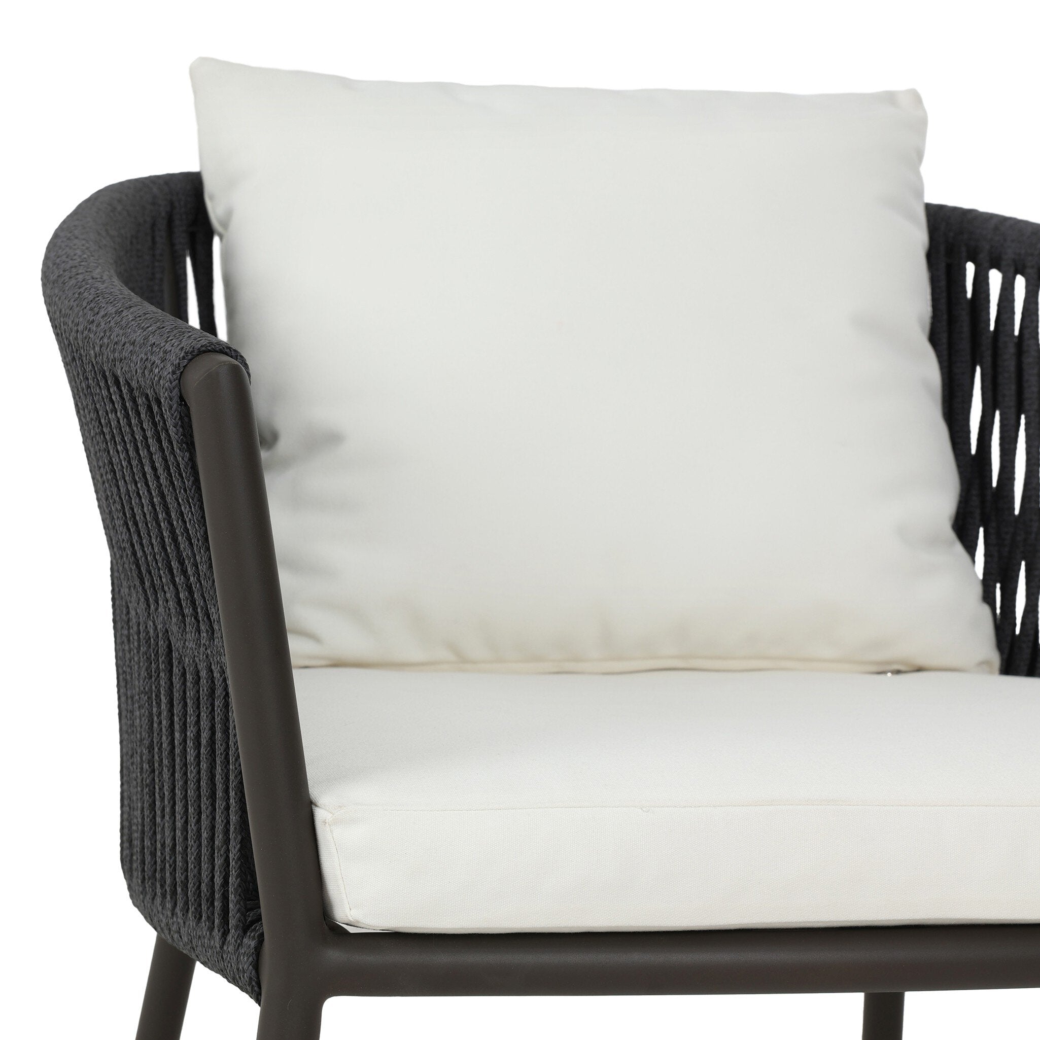 Four Hands Porto Outdoor Dining Chair — Bronze-Arashi Salt-Thick Dark Grey Rope