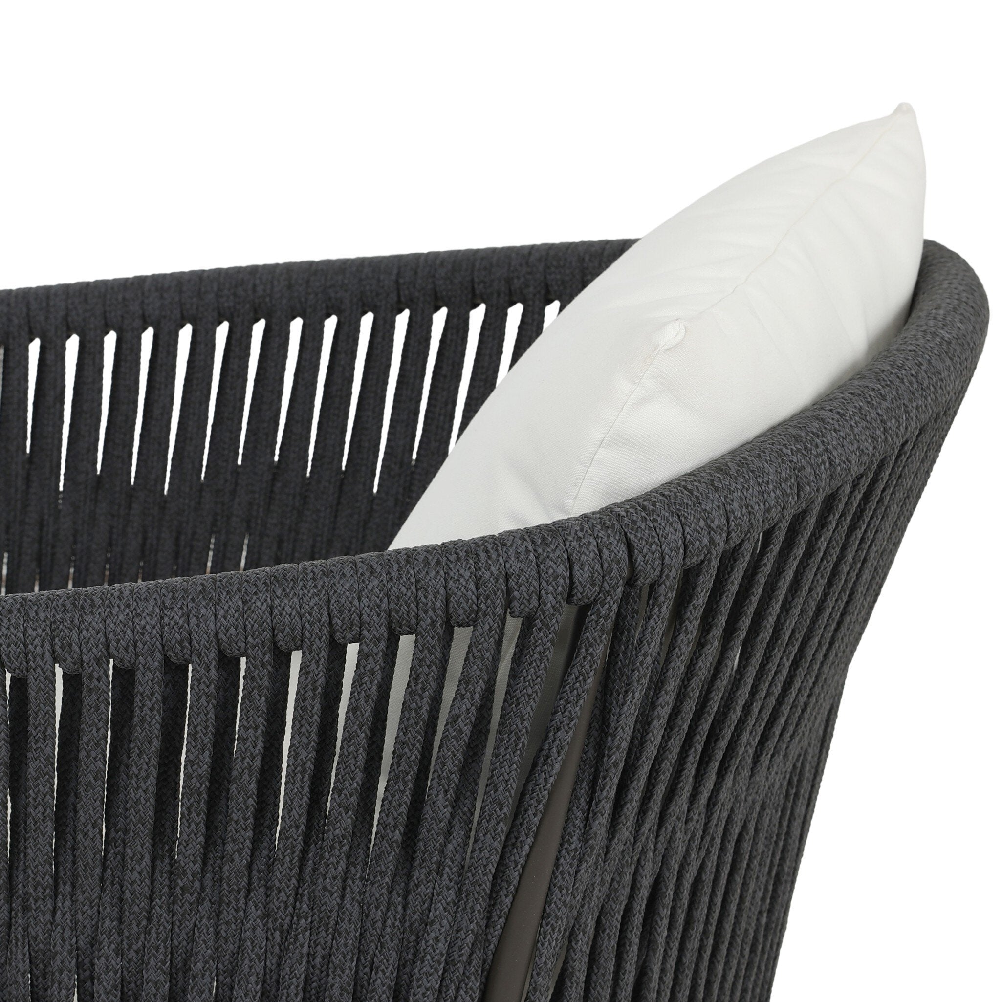 Four Hands Porto Outdoor Dining Chair — Bronze-Arashi Salt-Thick Dark Grey Rope