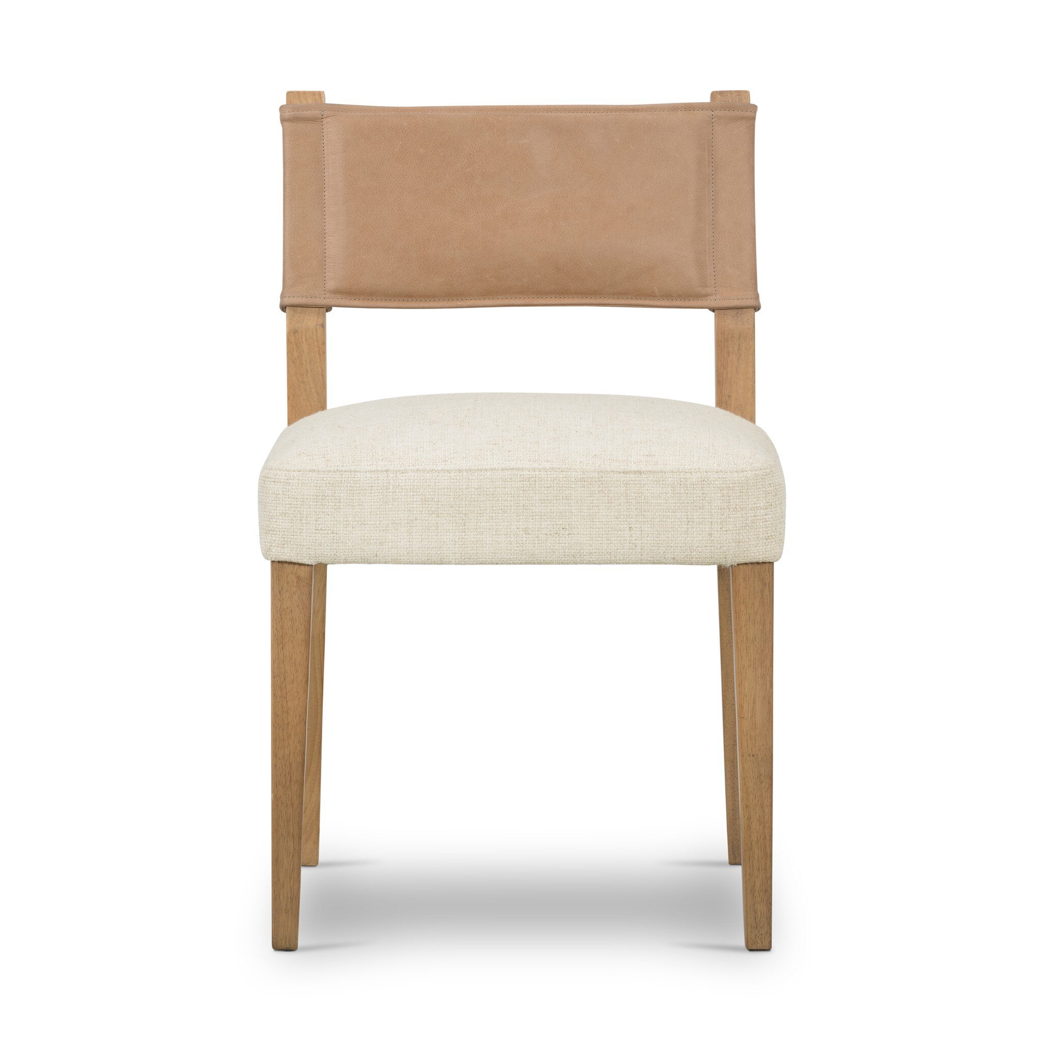 Four Hands Ferris Dining Chair — Winchester Beige-Thames Cream-Burnished Parawood