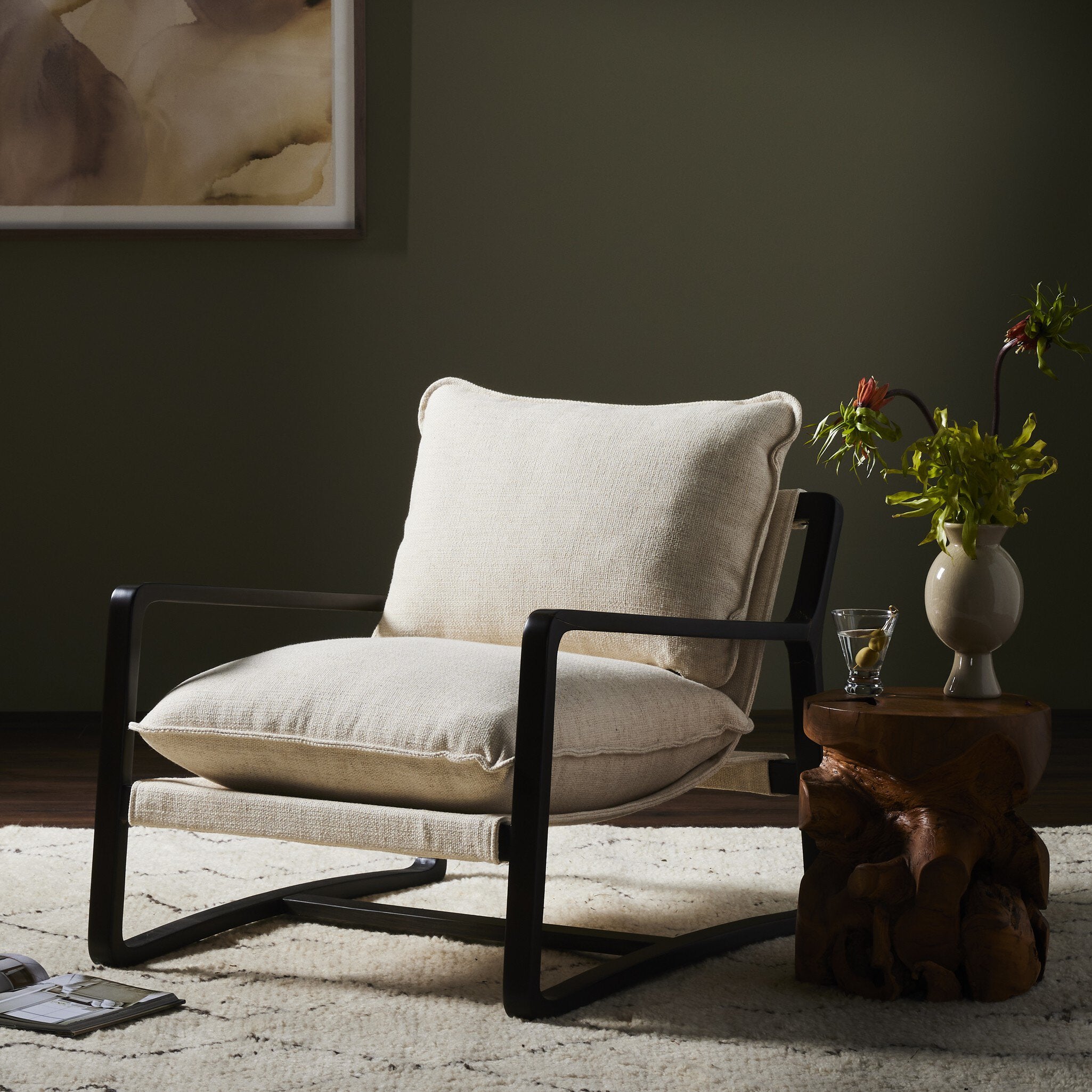 Four Hands Ace Chair — Thames Cream-Burnt Parawood