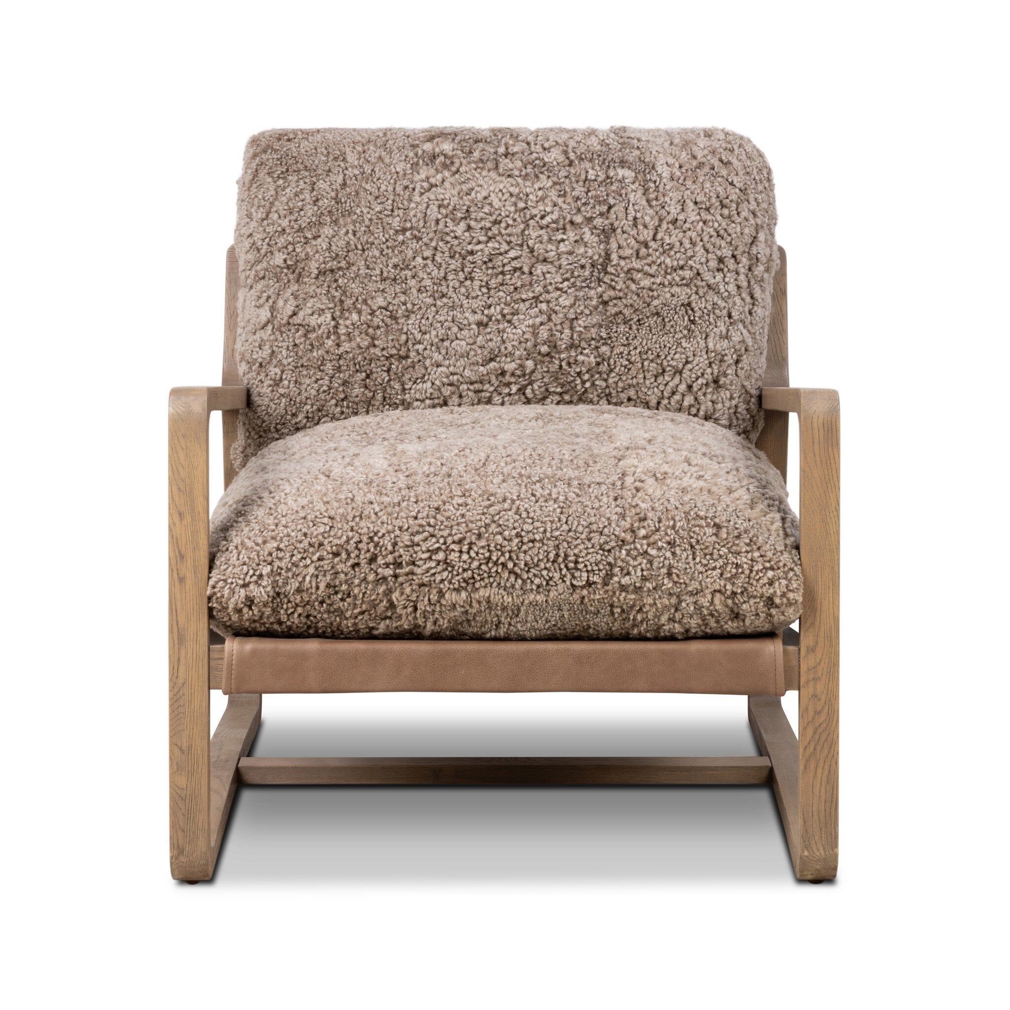 Four Hands Ace Chair — Taupe Shearling-Palermo Cigar-Drifted Oak