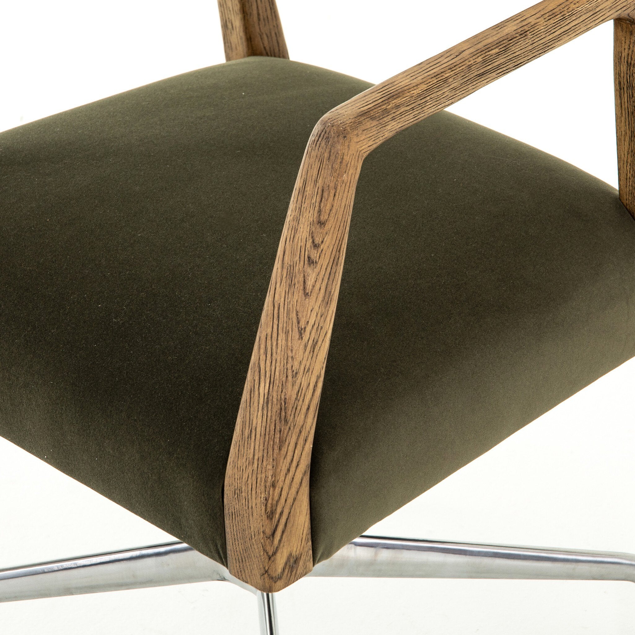 Four Hands Tyler Desk Chair — Modern Velvet Loden-Distressed Oak-Stainless Steel