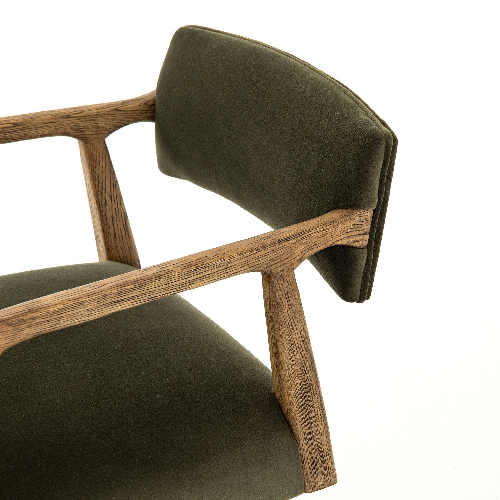 Four Hands Tyler Desk Chair — Modern Velvet Loden-Distressed Oak-Stainless Steel