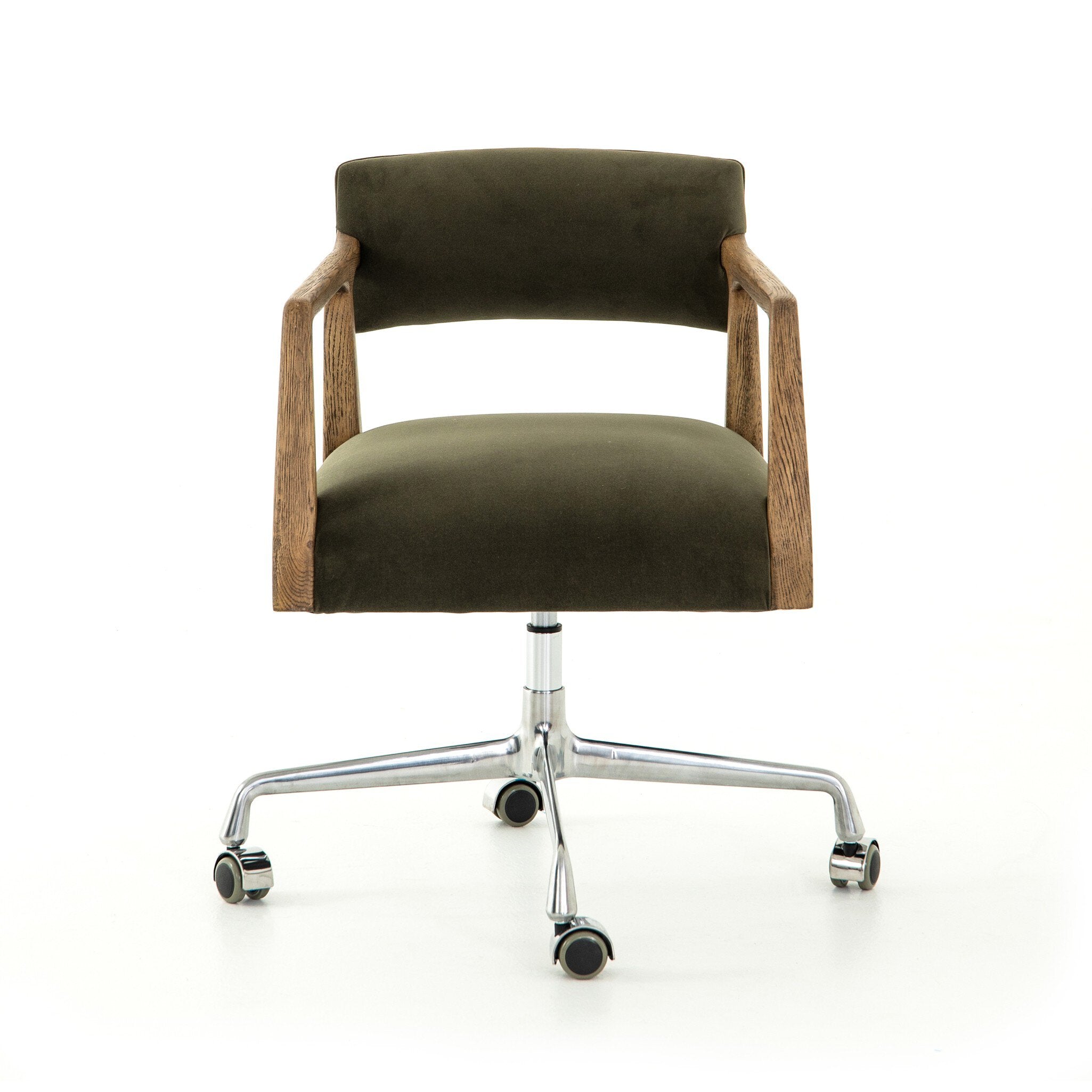 Four Hands Tyler Desk Chair — Modern Velvet Loden-Distressed Oak-Stainless Steel
