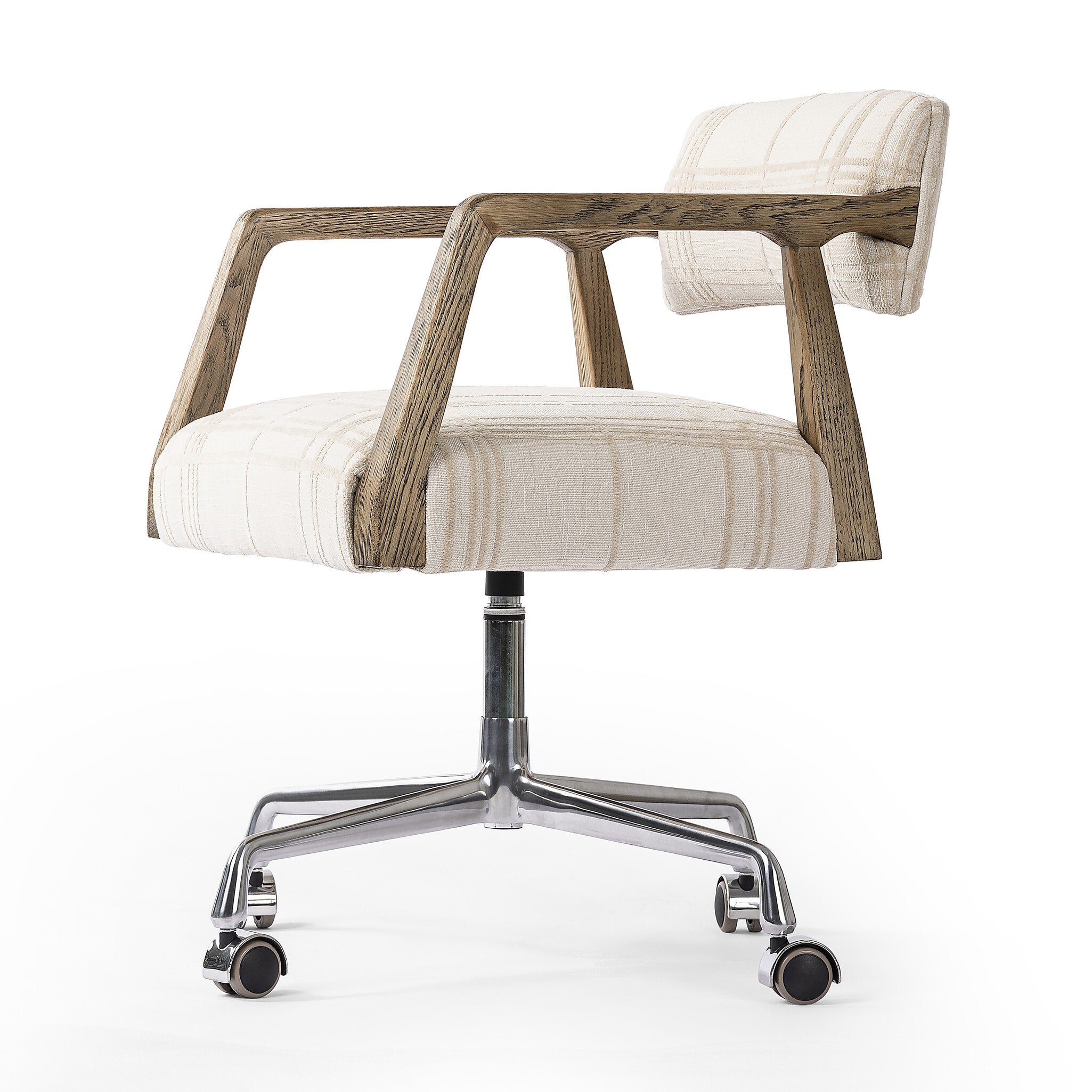 Four Hands Tyler Desk Chair — Sheffield Ivory-Distressed Oak-Stainless Steel