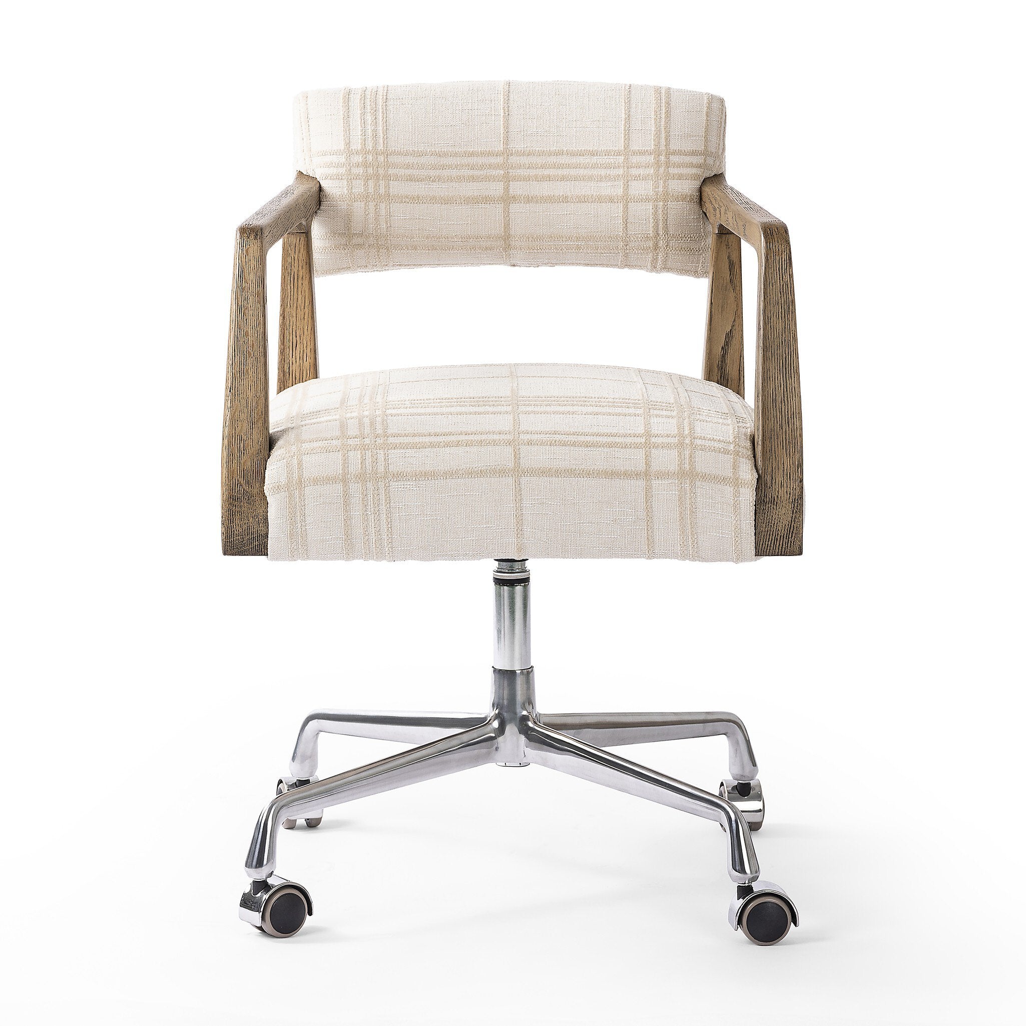 Four Hands Tyler Desk Chair — Sheffield Ivory-Distressed Oak-Stainless Steel