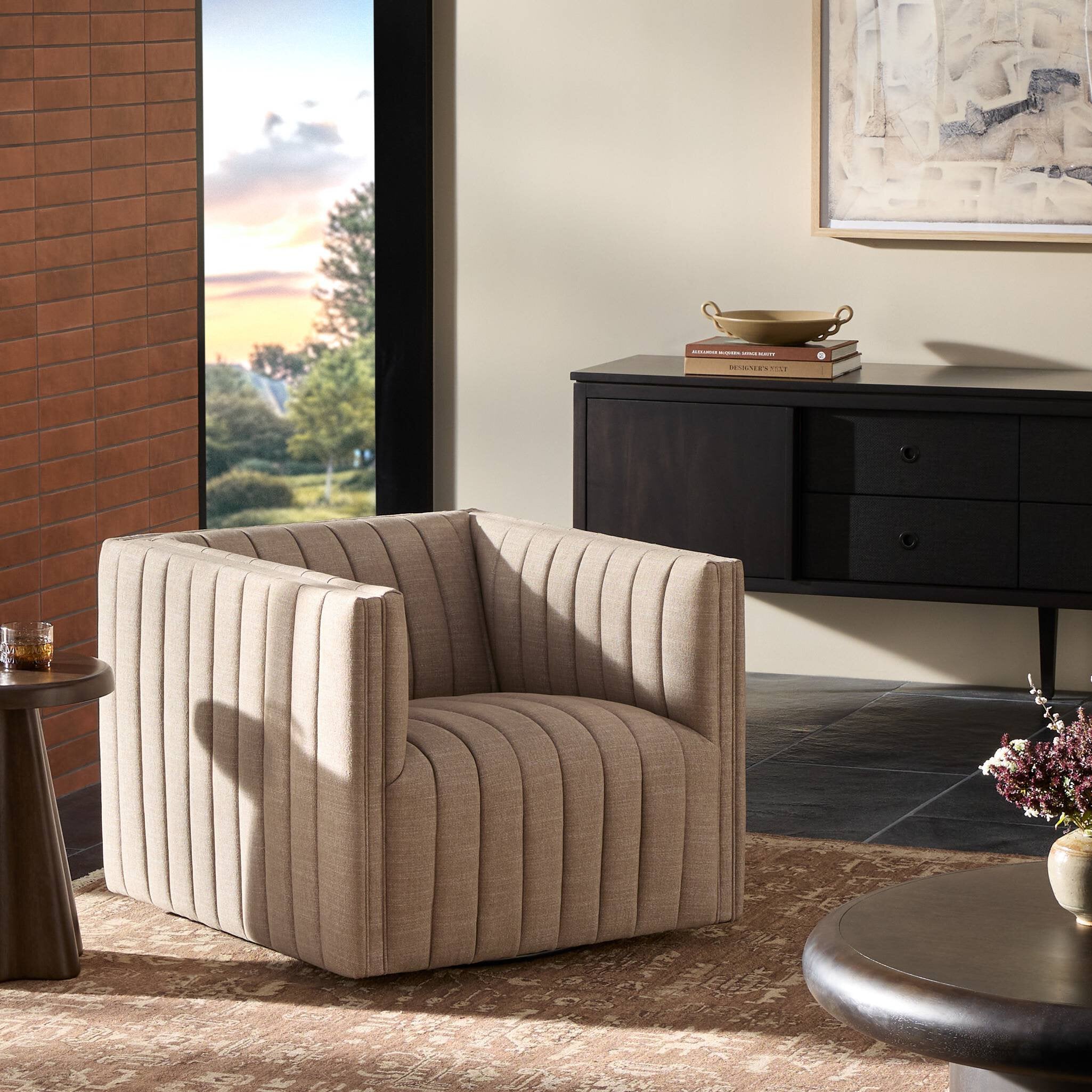Four Hands Augustine Swivel Chair — Crypton Nomad Taupe