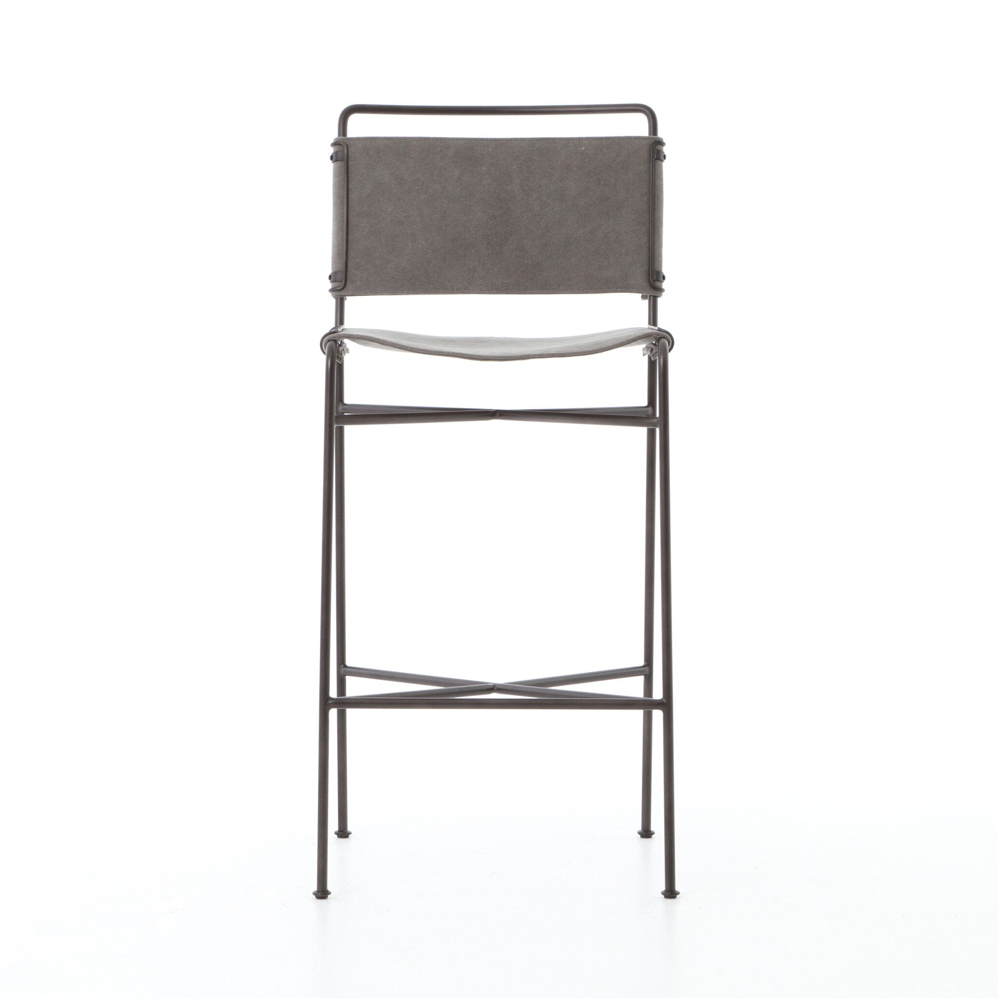 Four Hands Wharton Bar + Counter Stool — Stonewash Grey-Waxed Black-Bar