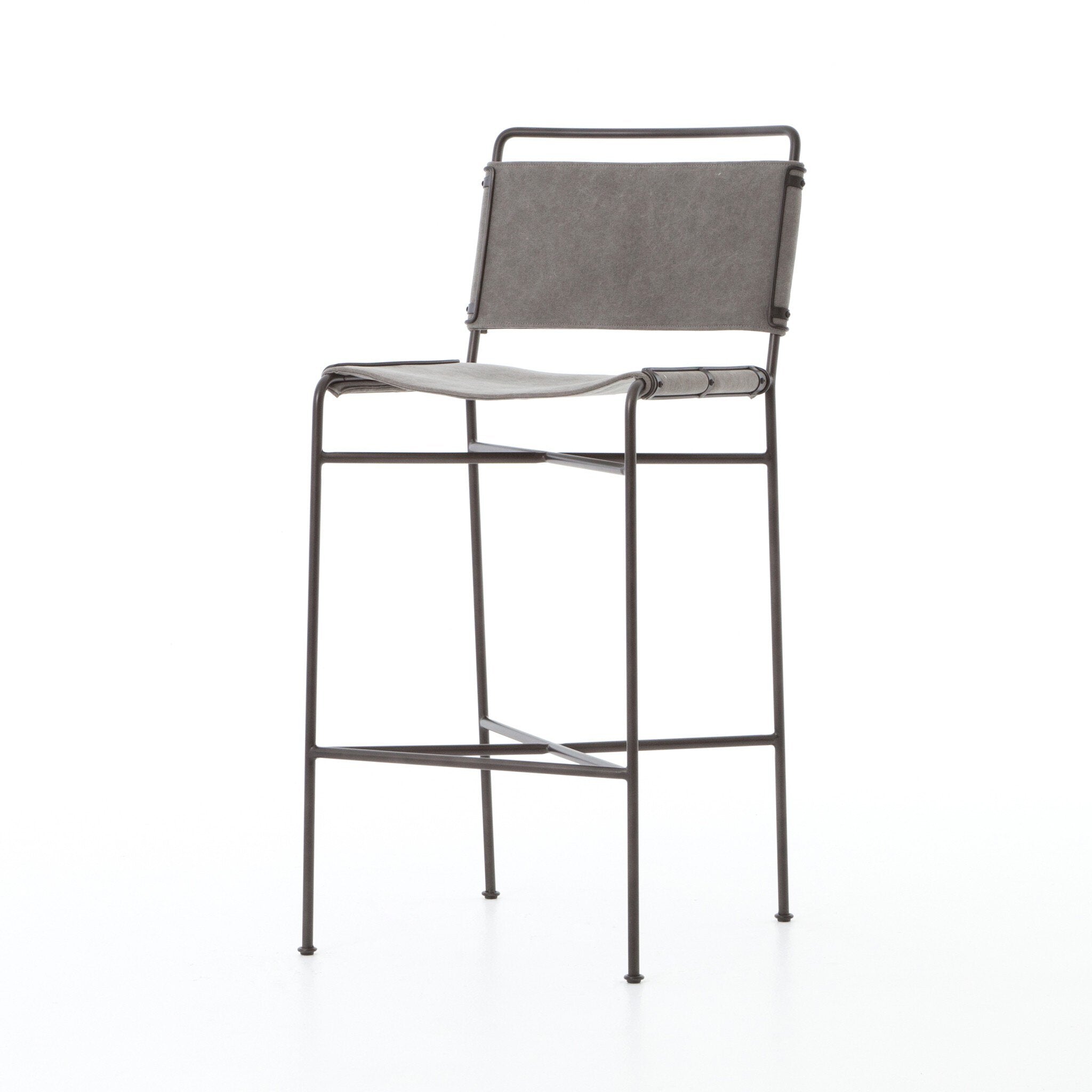 Four Hands Wharton Bar + Counter Stool — Stonewash Grey-Waxed Black-Bar