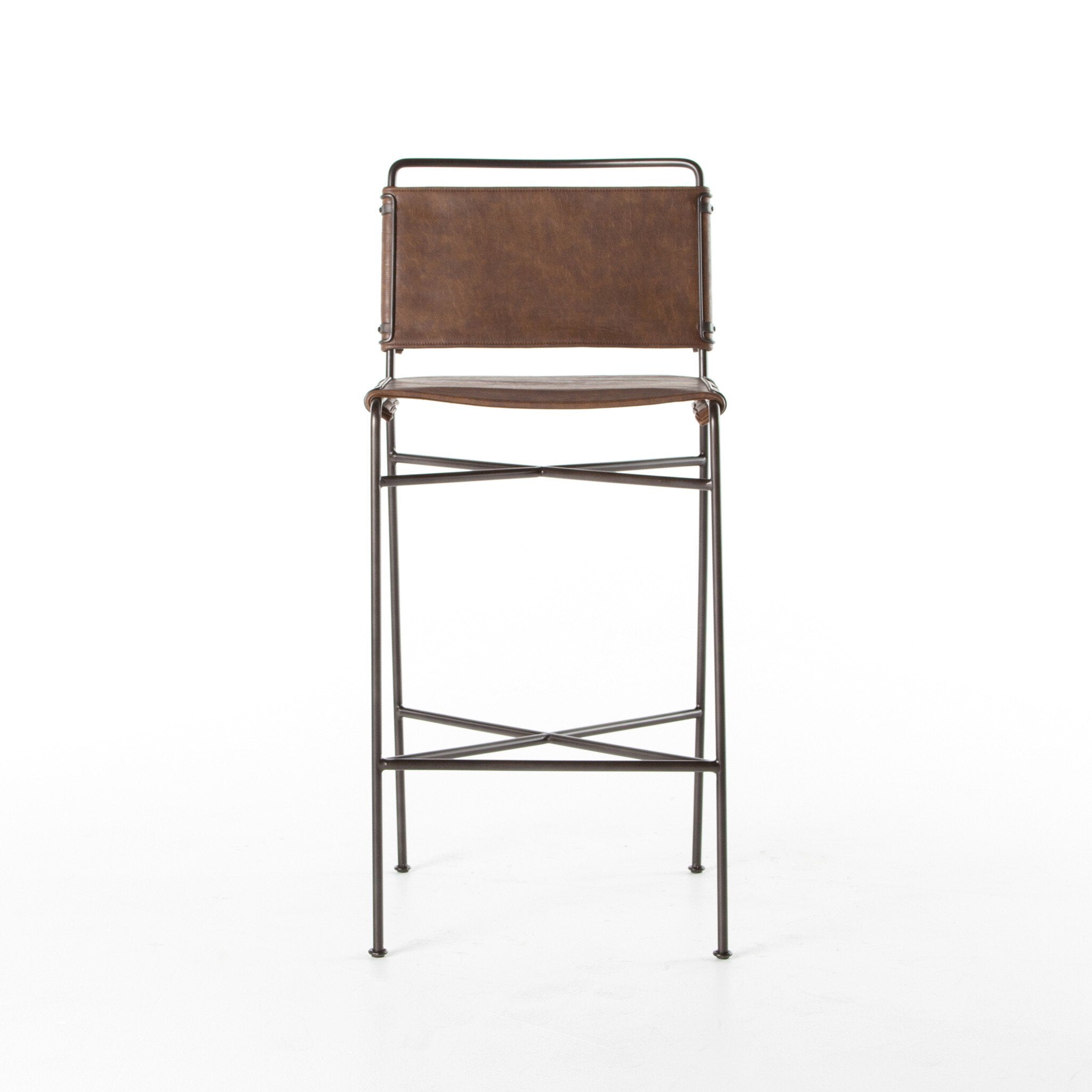 Four Hands Wharton Bar + Counter Stool — Distressed Brown-Waxed Black-Bar