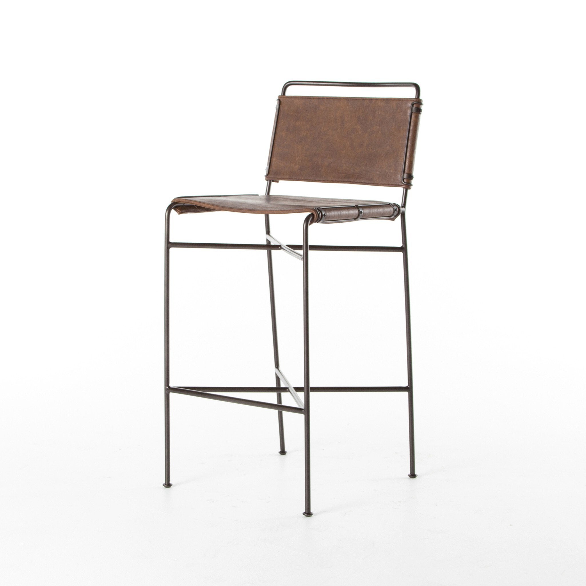 Four Hands Wharton Bar + Counter Stool — Distressed Brown-Waxed Black-Bar