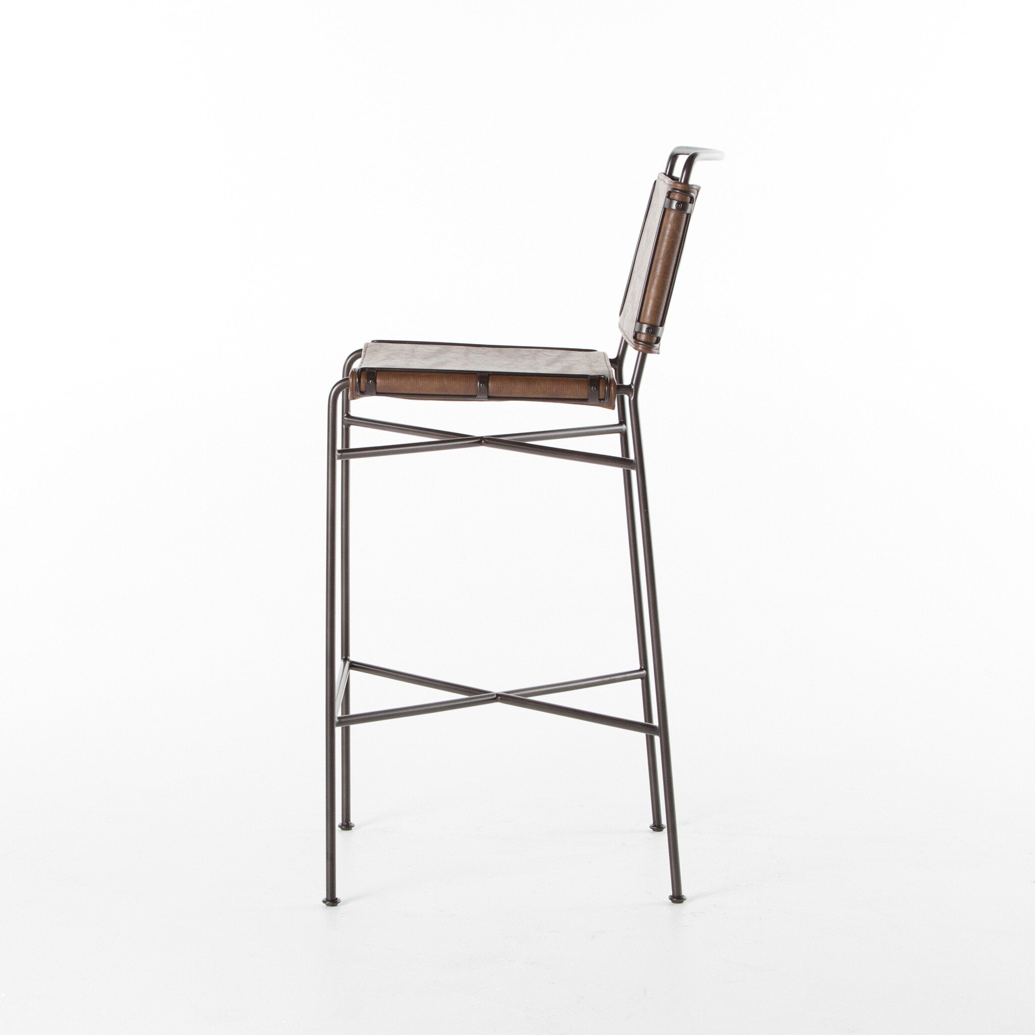 Four Hands Wharton Bar + Counter Stool — Distressed Brown-Waxed Black-Bar