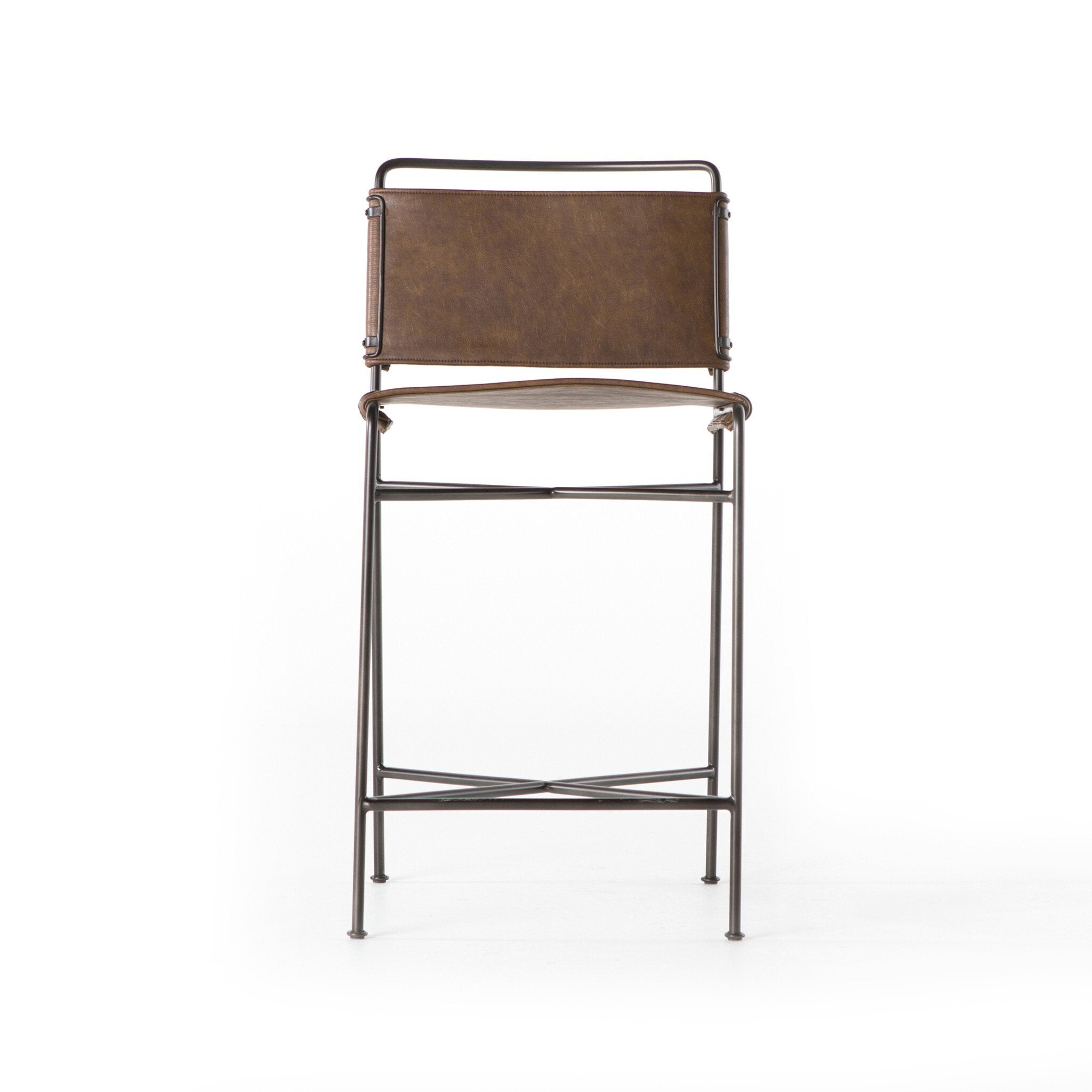 Four Hands Wharton Bar + Counter Stool — Distressed Brown-Waxed Black-Counter