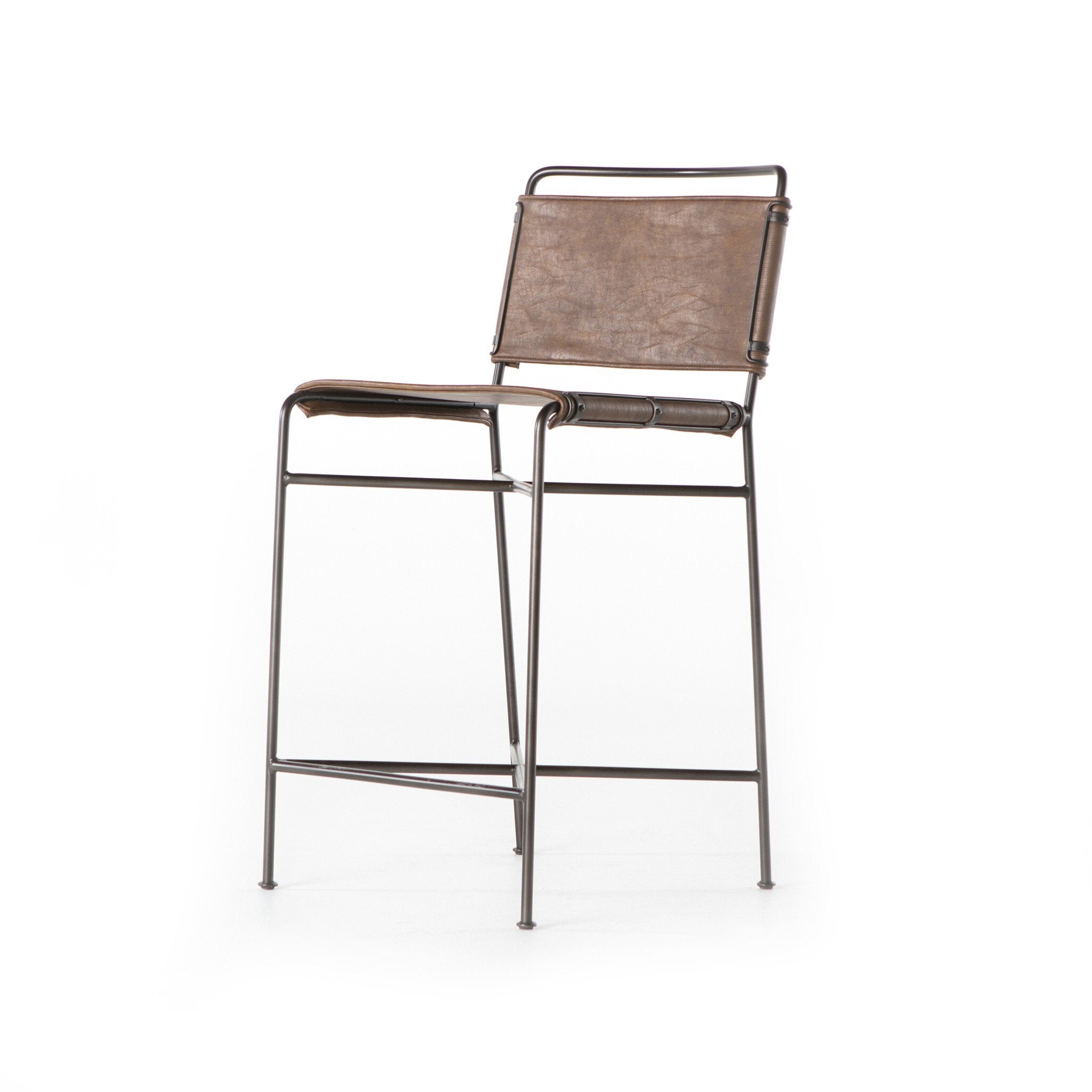Four Hands Wharton Bar + Counter Stool — Distressed Brown-Waxed Black-Counter