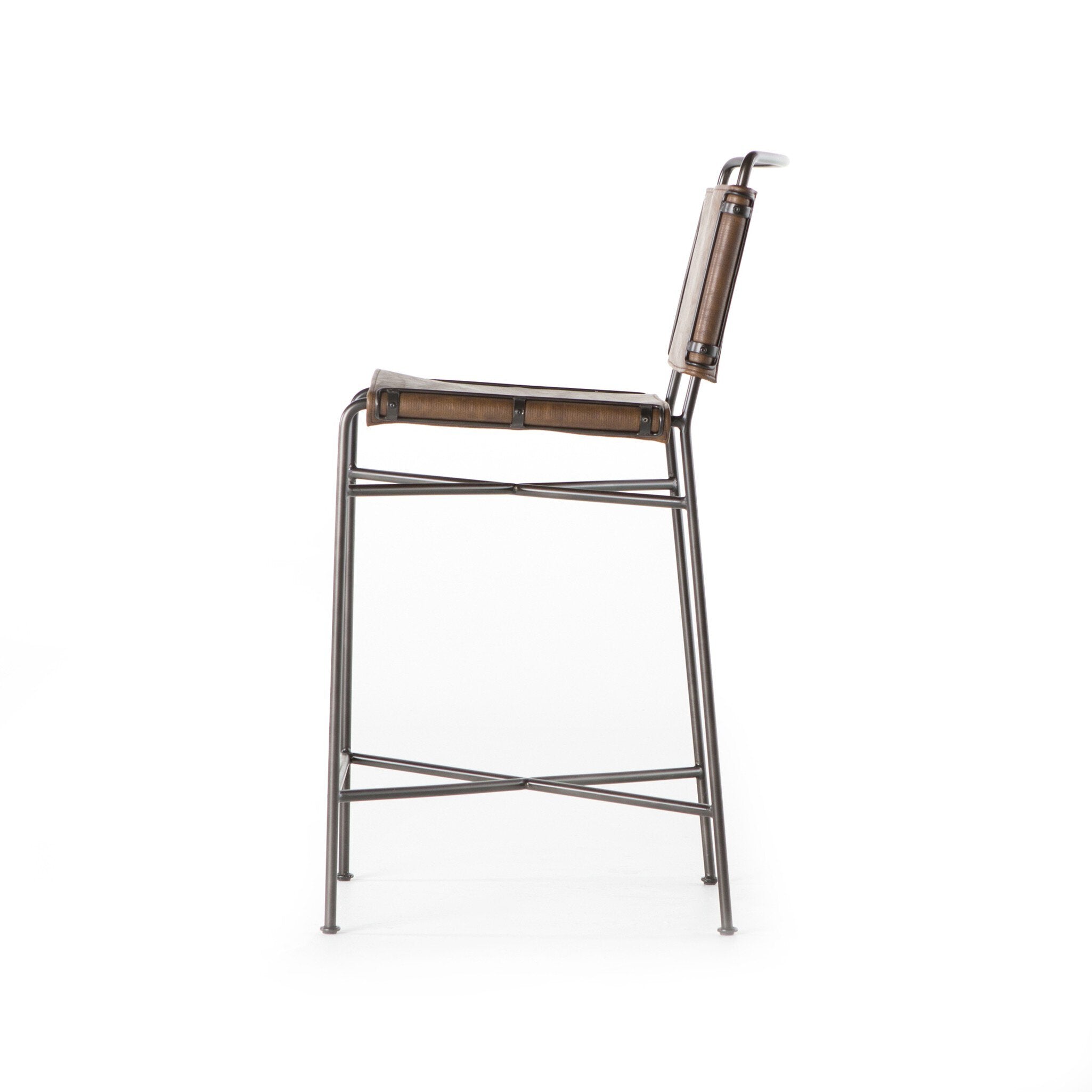 Four Hands Wharton Bar + Counter Stool — Distressed Brown-Waxed Black-Counter