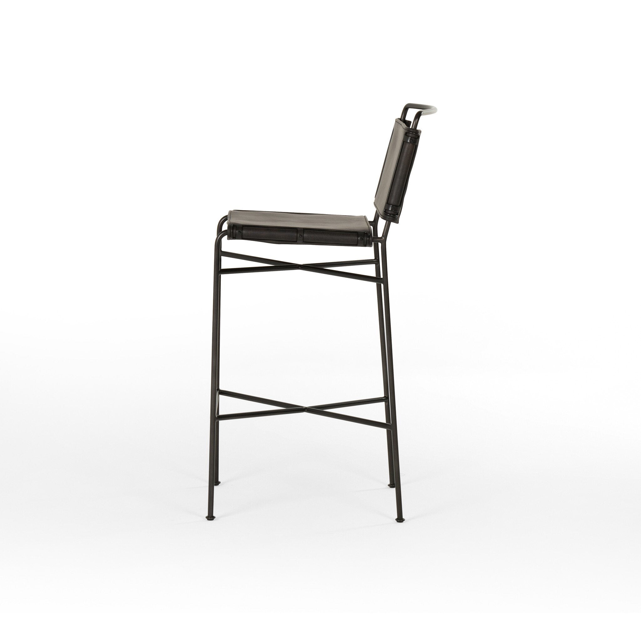 Four Hands Wharton Bar + Counter Stool — Distressed Black-Waxed Black-Bar