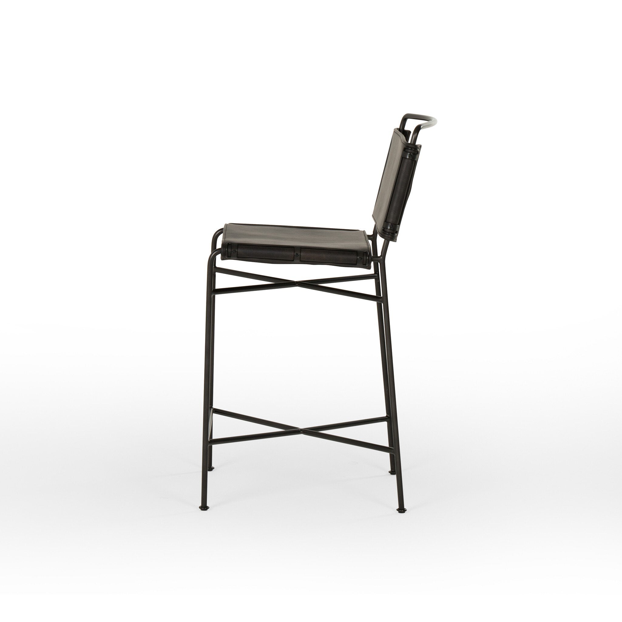 Four Hands Wharton Bar + Counter Stool — Distressed Black-Waxed Black-Counter