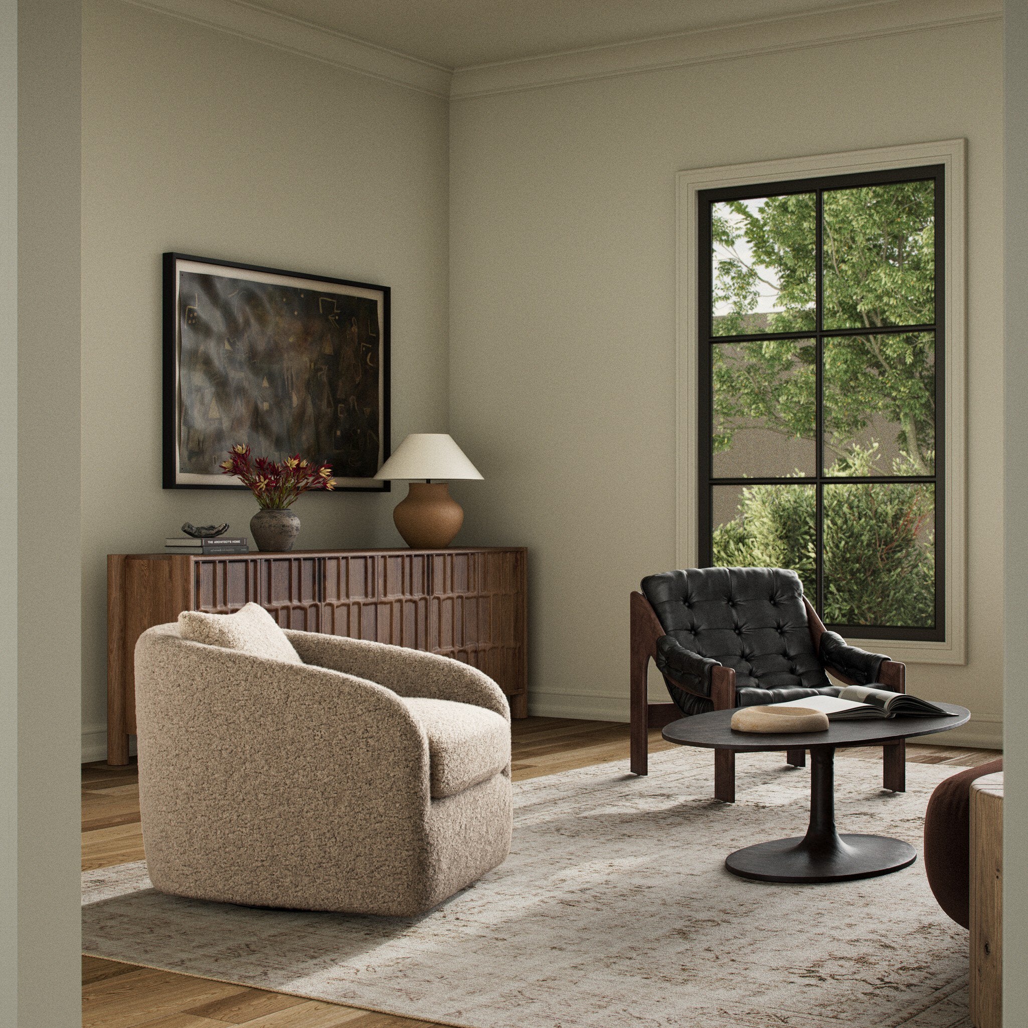 Four Hands Topanga Swivel Chair — Beige Shearling